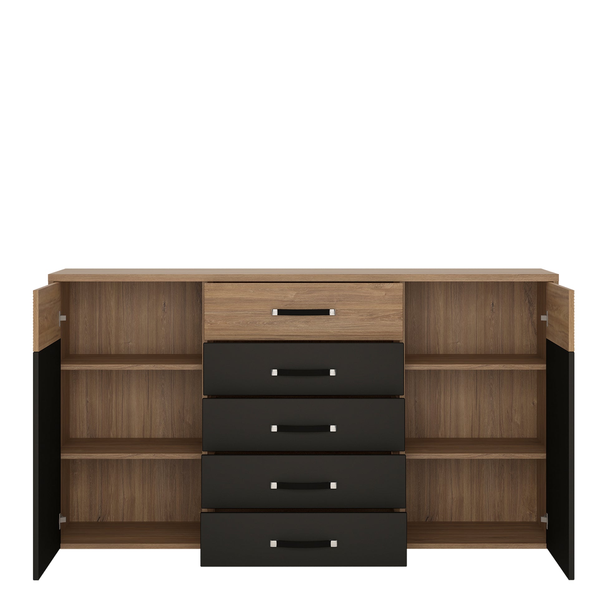 Monaco  2 door 5 drawer wide cupboard in Oak and Black