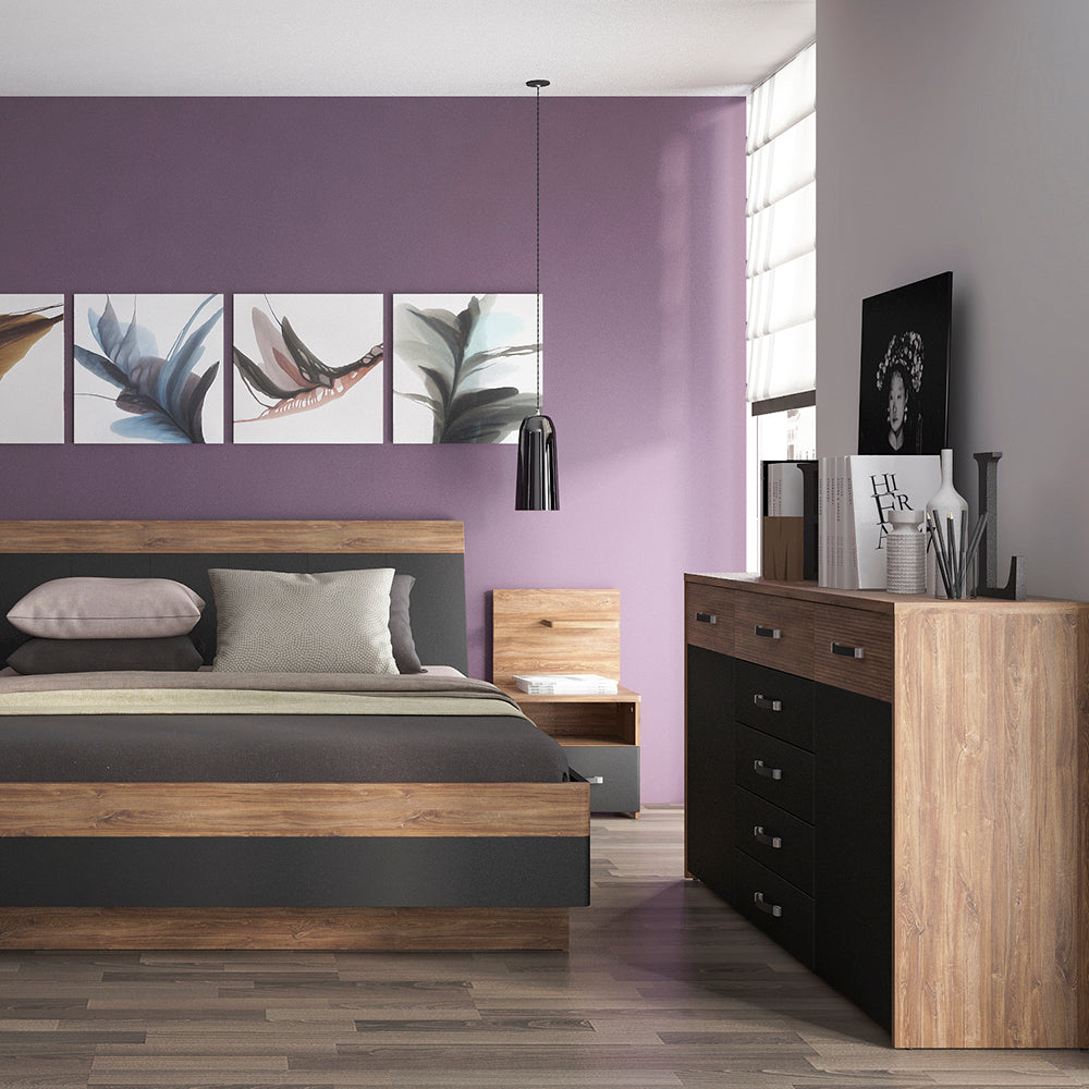 Monaco  2 door 5 drawer wide cupboard in Oak and Black