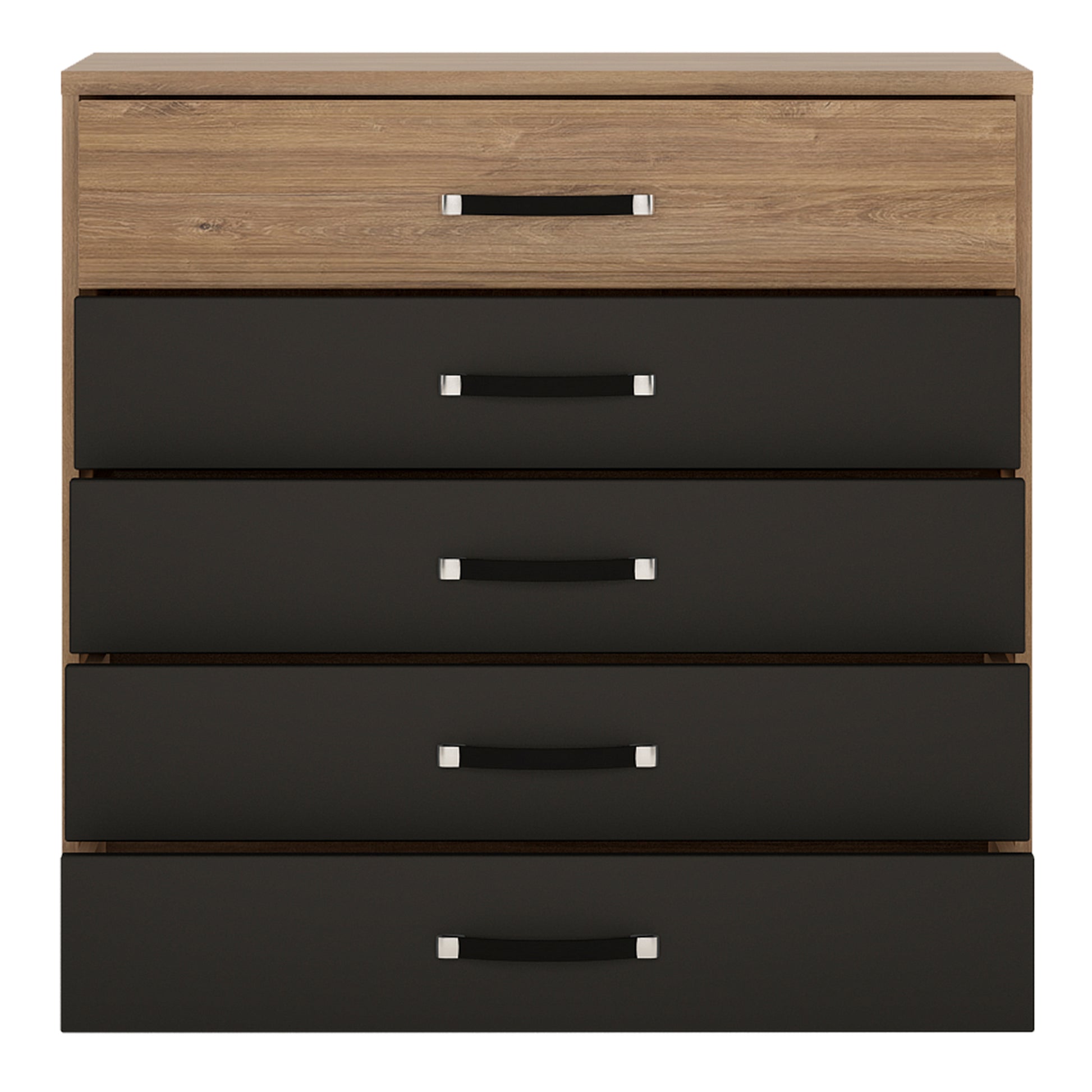 Monaco  5 drawer chest in Oak and Black