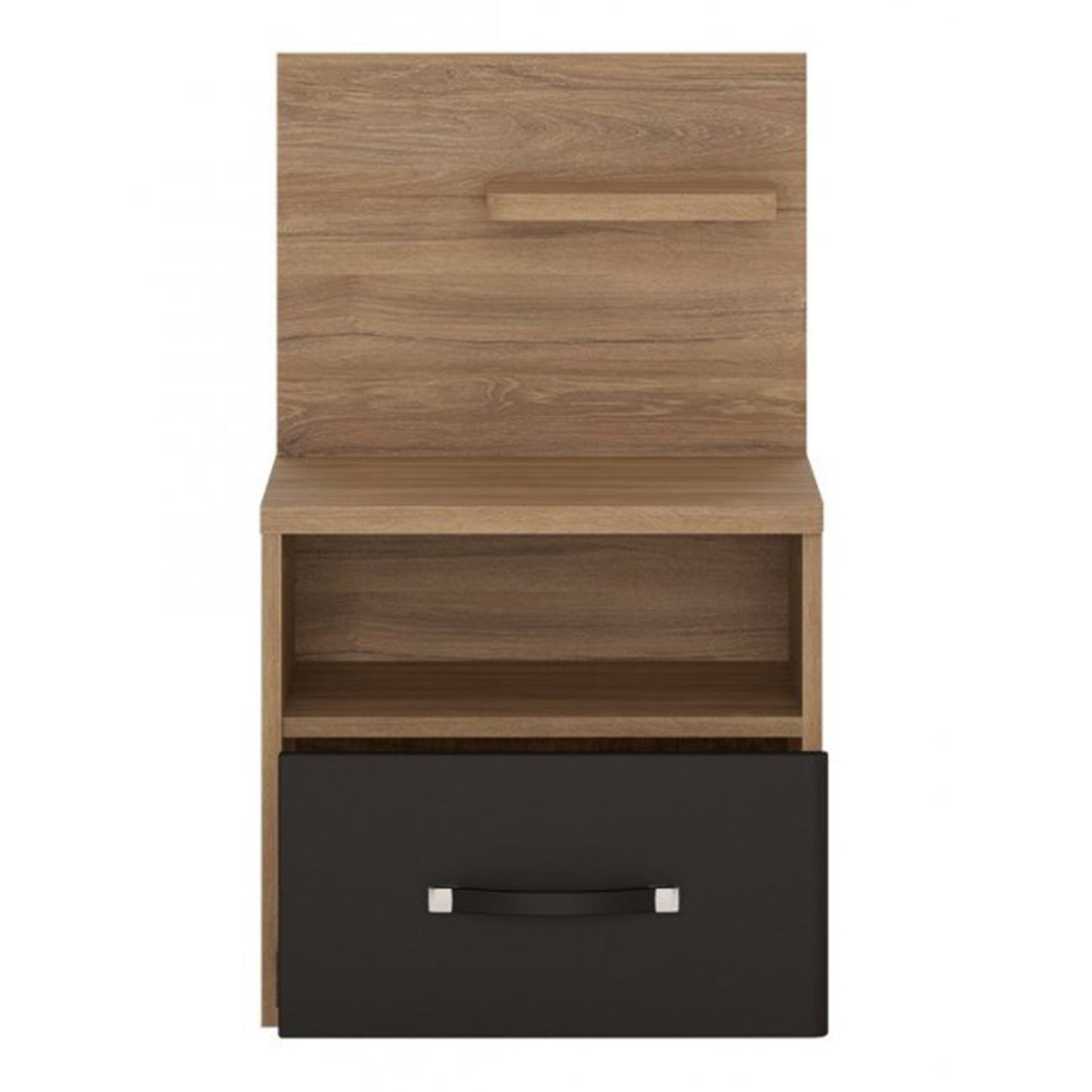 Monaco  1 drawer bedside with open shelf (RH) in Oak and Black