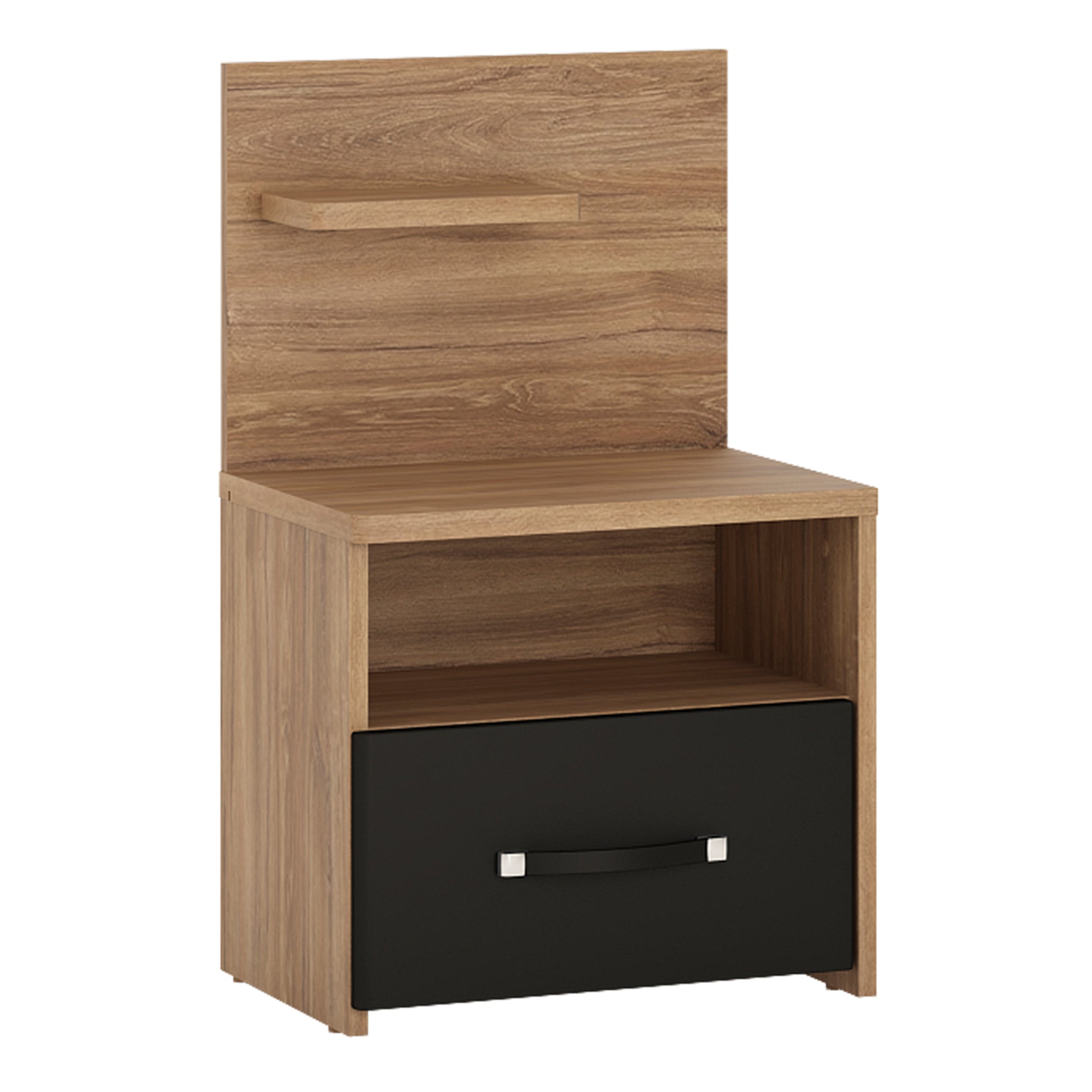 Monaco  1 drawer bedside with open shelf (LH) in Oak and Black