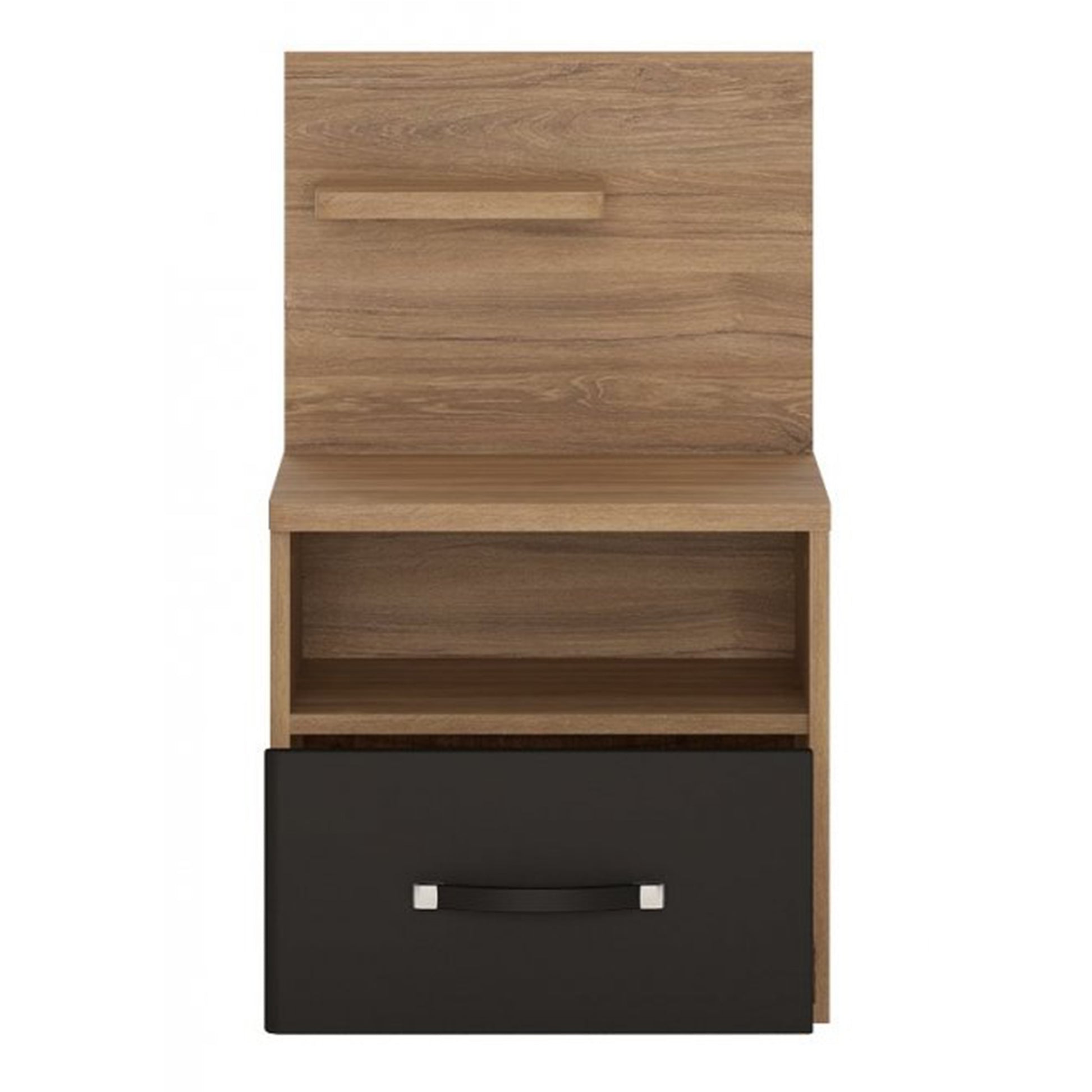 Monaco  1 drawer bedside with open shelf (LH) in Oak and Black