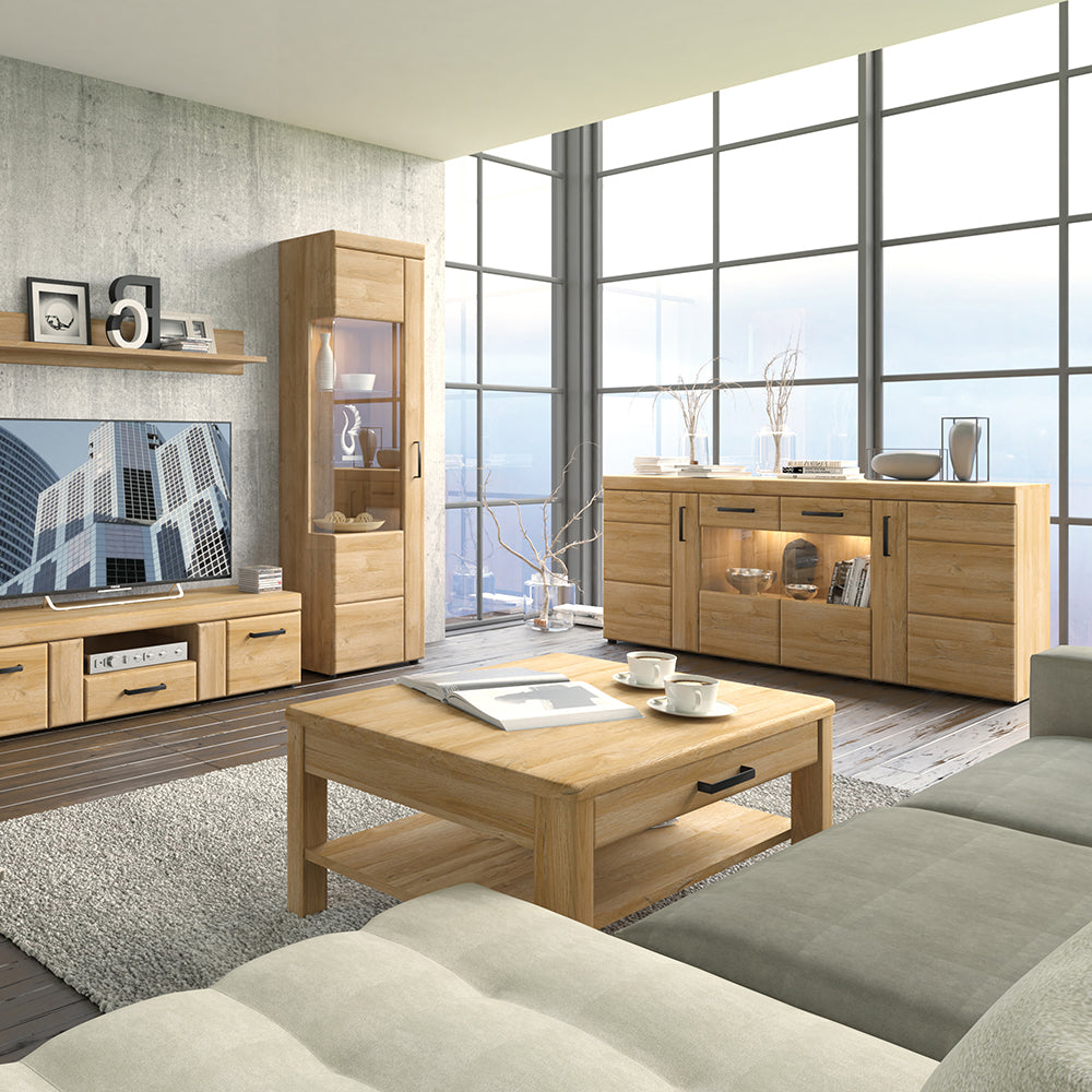 Cortina  Tall glazed display cabinet (LH) in Grandson Oak