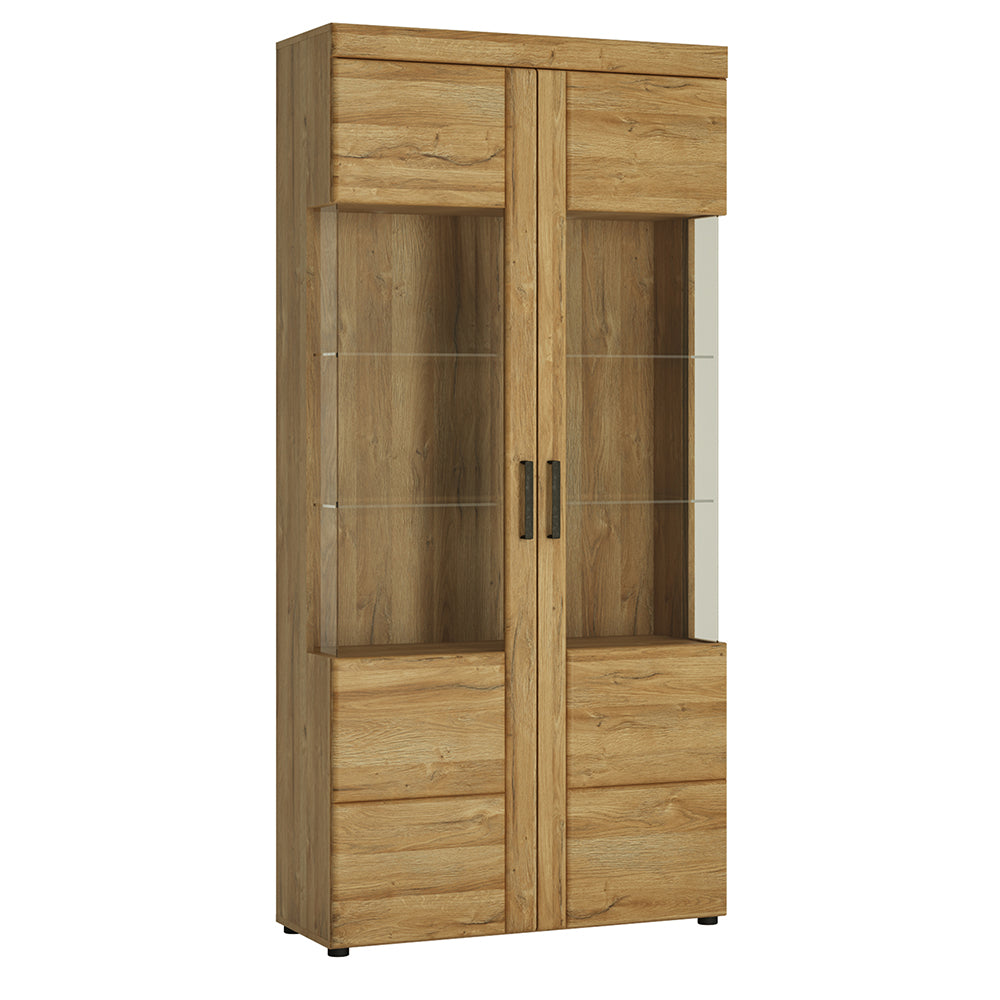 Cortina  Tall wide 2 door glazed display cabinet in Grandson Oak