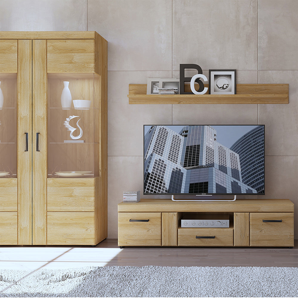 Cortina  Tall wide 2 door glazed display cabinet in Grandson Oak
