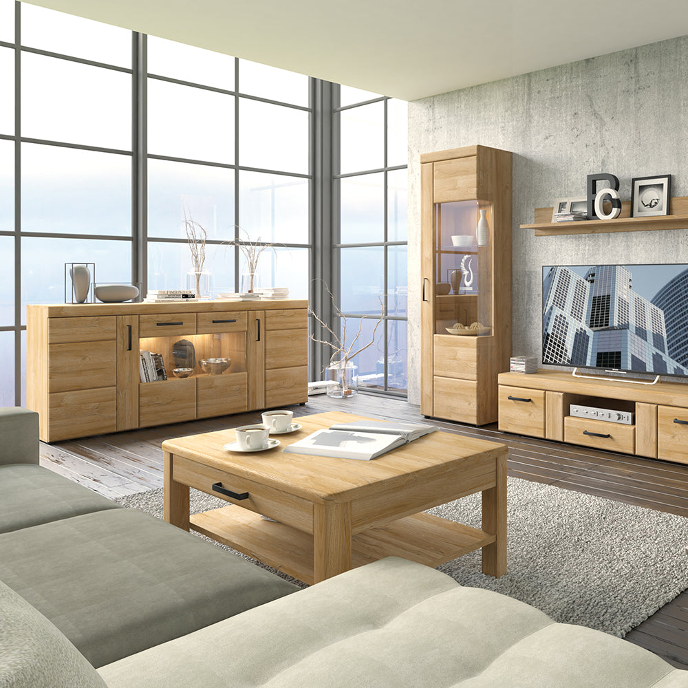 Cortina  4 door wide glazed sideboard in Grandson Oak