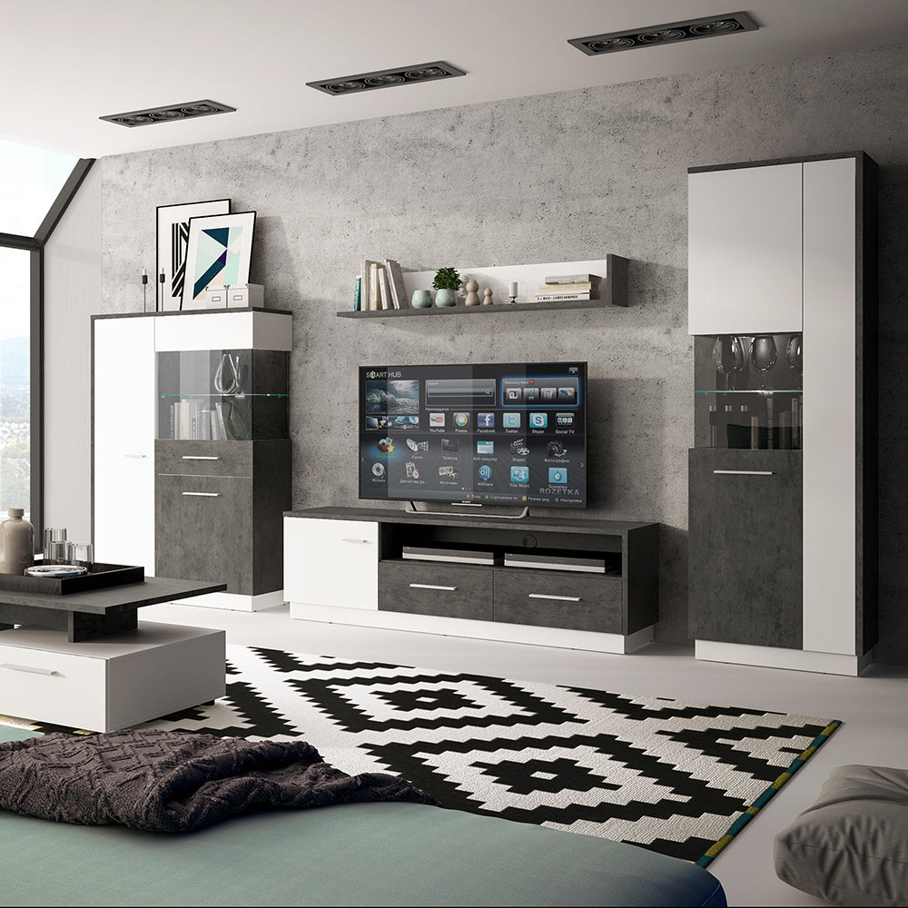 Zingaro  1 door 2 drawer wide TV cabinet in Grey and White