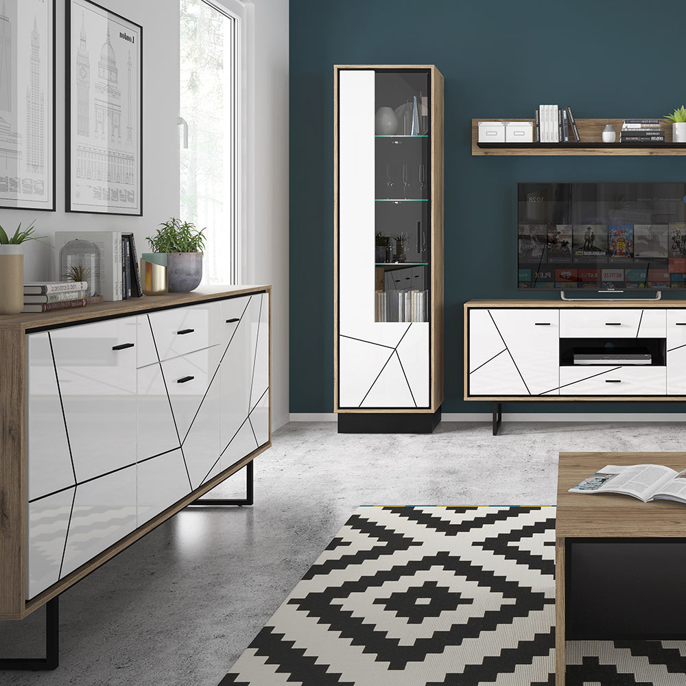 Brolo  Tall glazed display cabinet (LH) White, Black, and dark wood