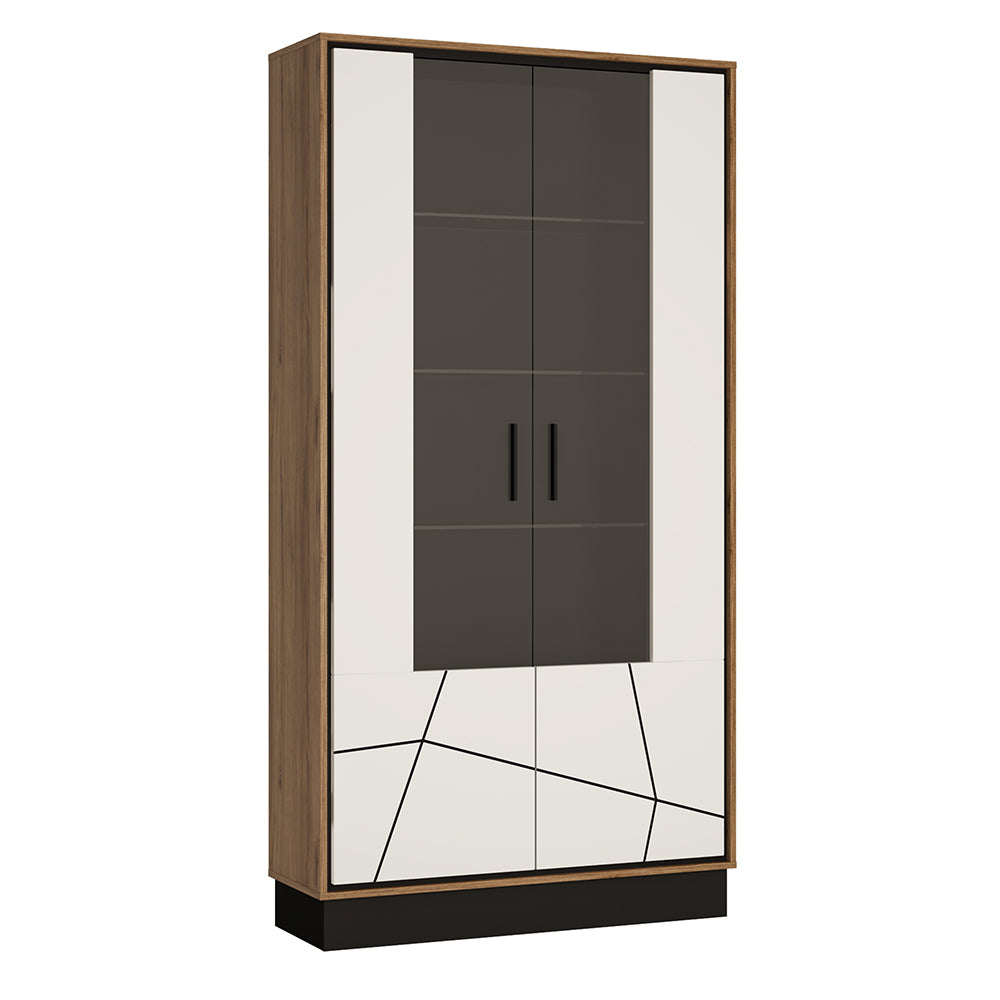 Brolo  Tall wide glazed display cabinet in Walnut and White