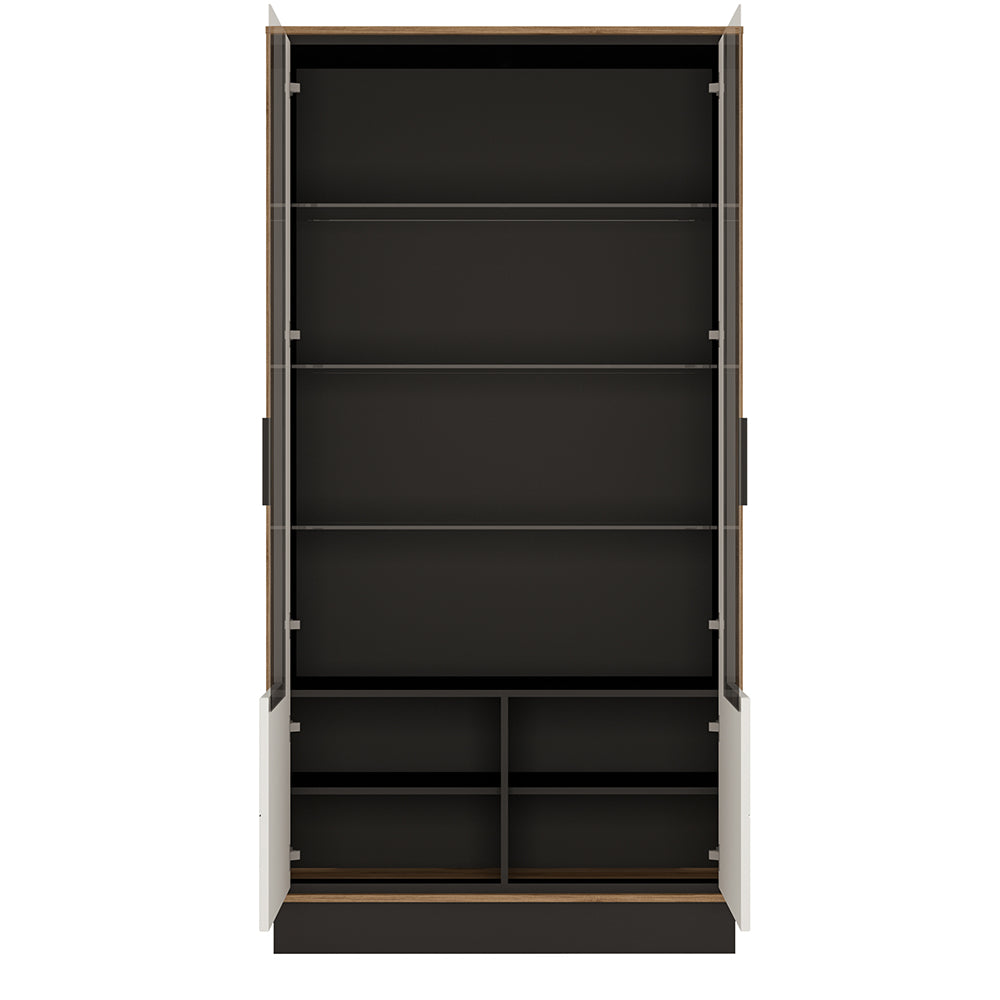 Brolo  Tall wide glazed display cabinet in Walnut and White