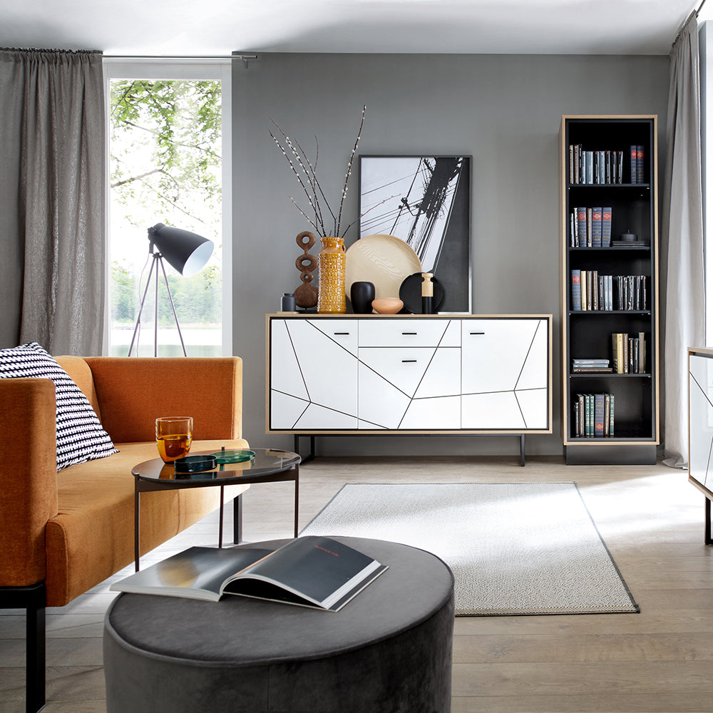 Brolo  3 door 1 drawer sideboard White, Black, and dark wood