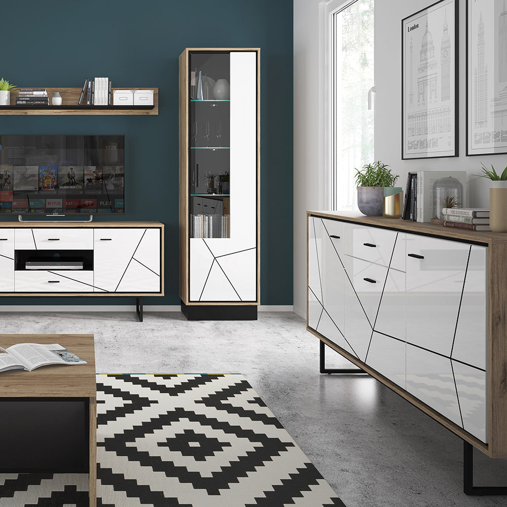 Brolo  3 door 1 drawer sideboard White, Black, and dark wood
