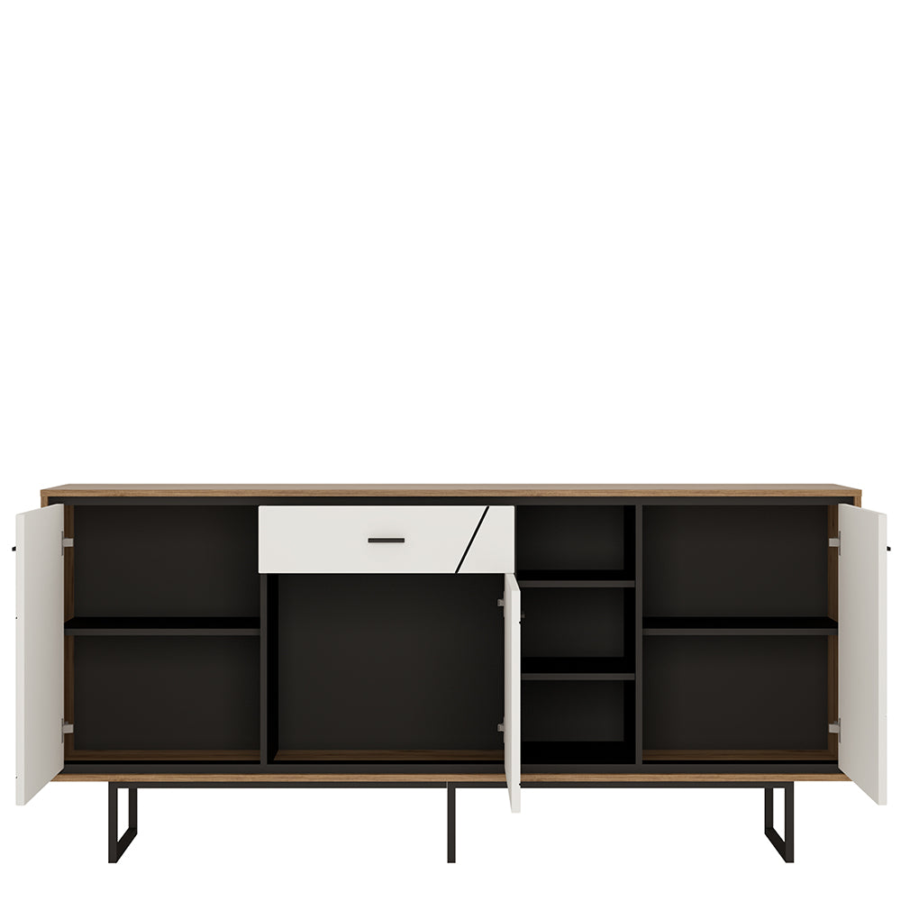 Brolo  3 door 1 drawer wide sideboard in Walnut and White