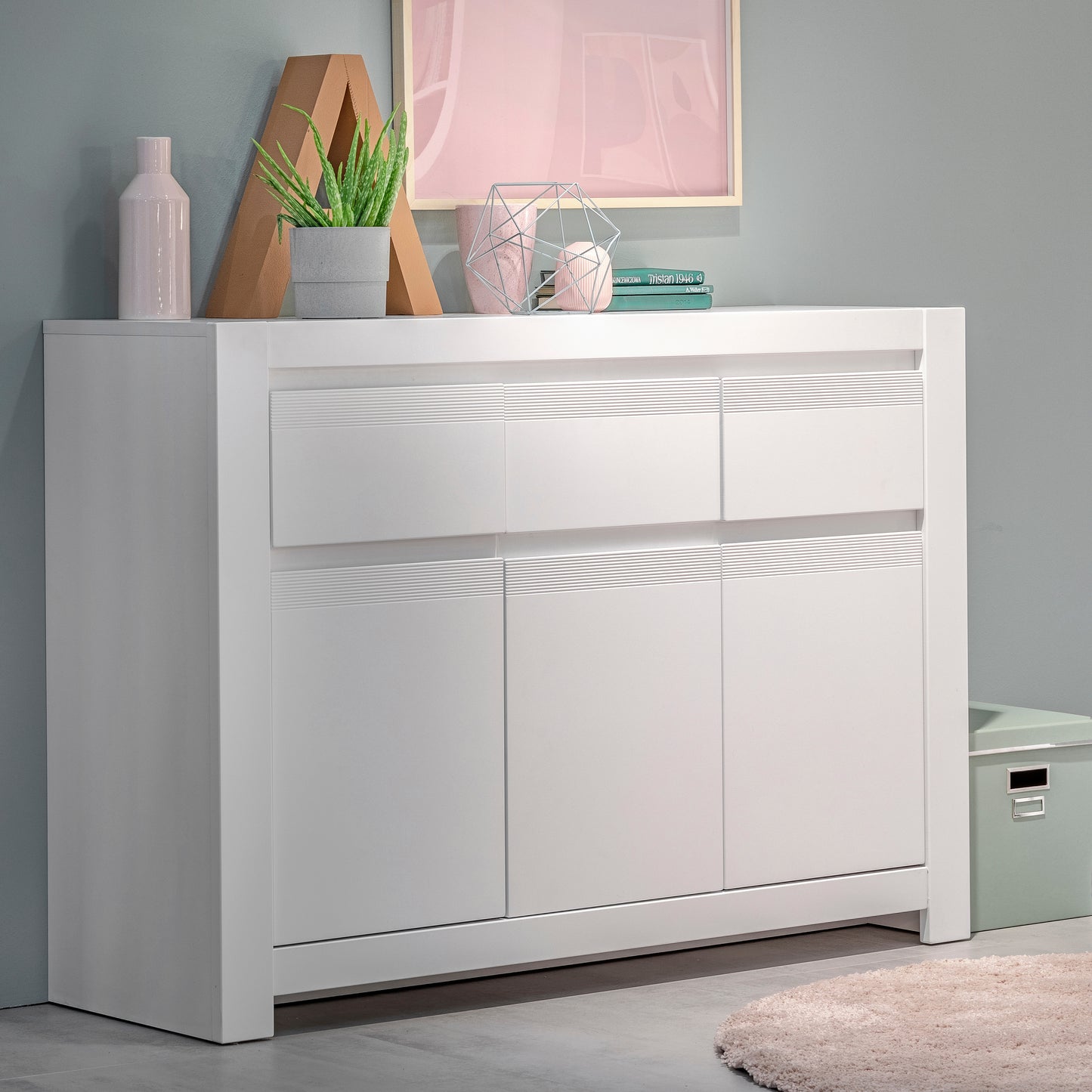 Novi  3 Door 3 Drawer Cabinet in Alpine White