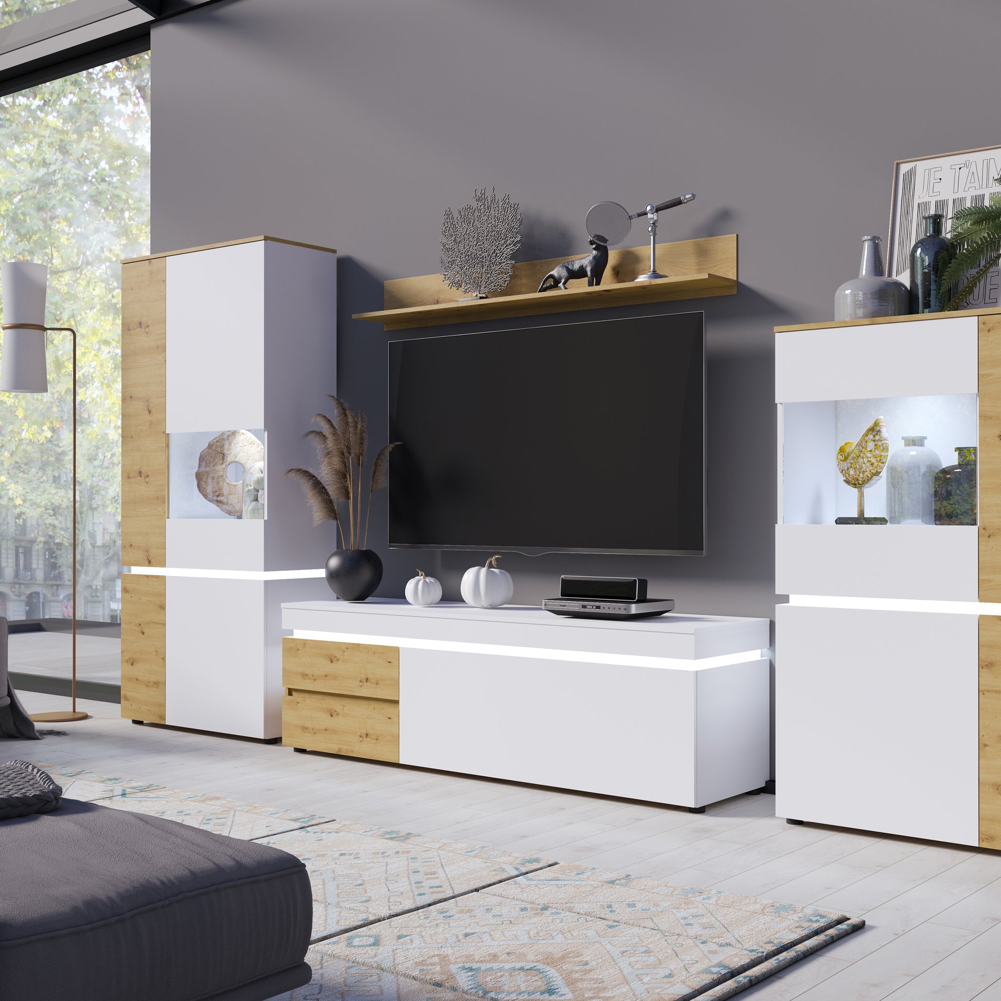 Luci Bright Luci 4 door tall display cabinet RH (including LED lighting) in White and Oak