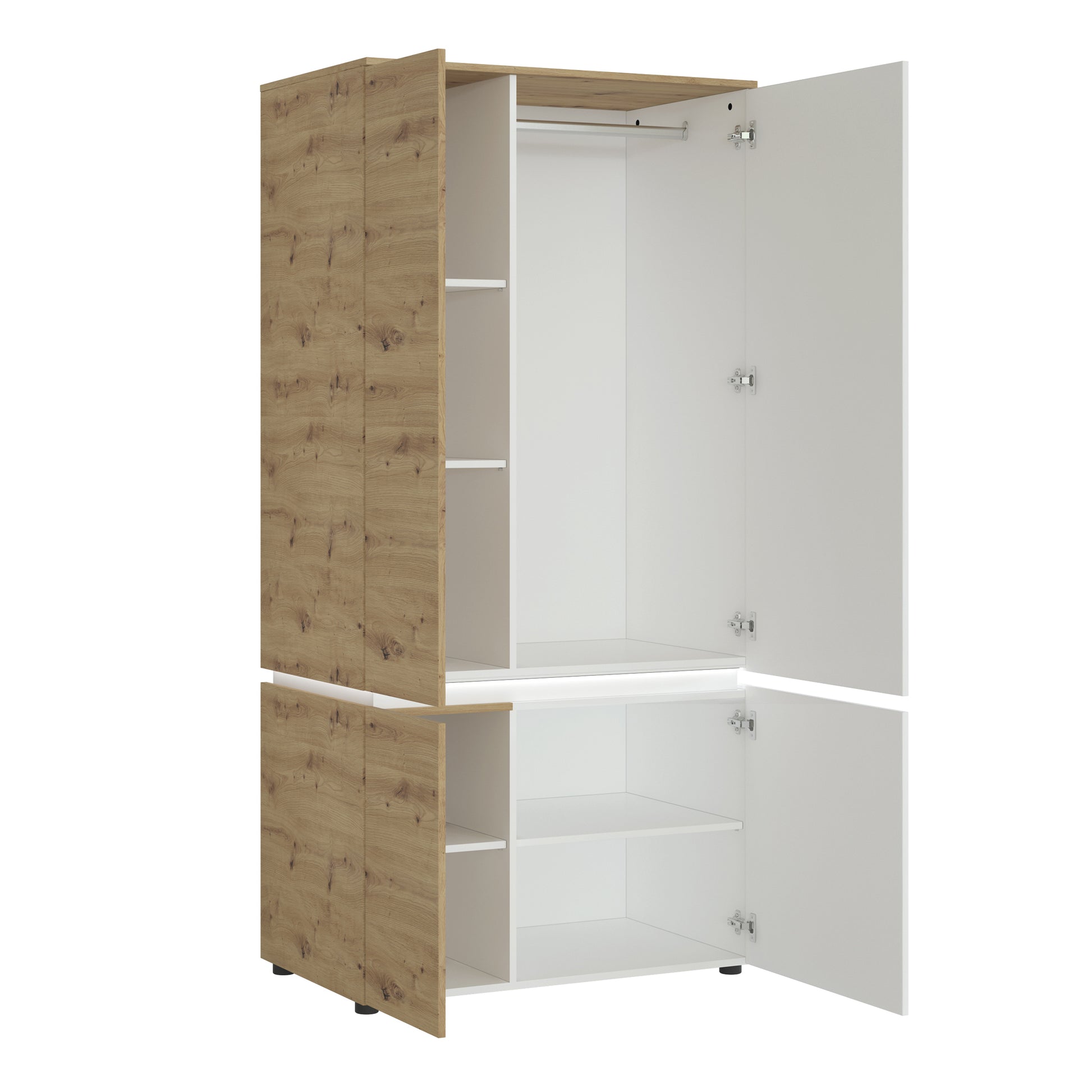 Luci Bright Luci 4 door wardrobe (including LED lighting) in White and Oak