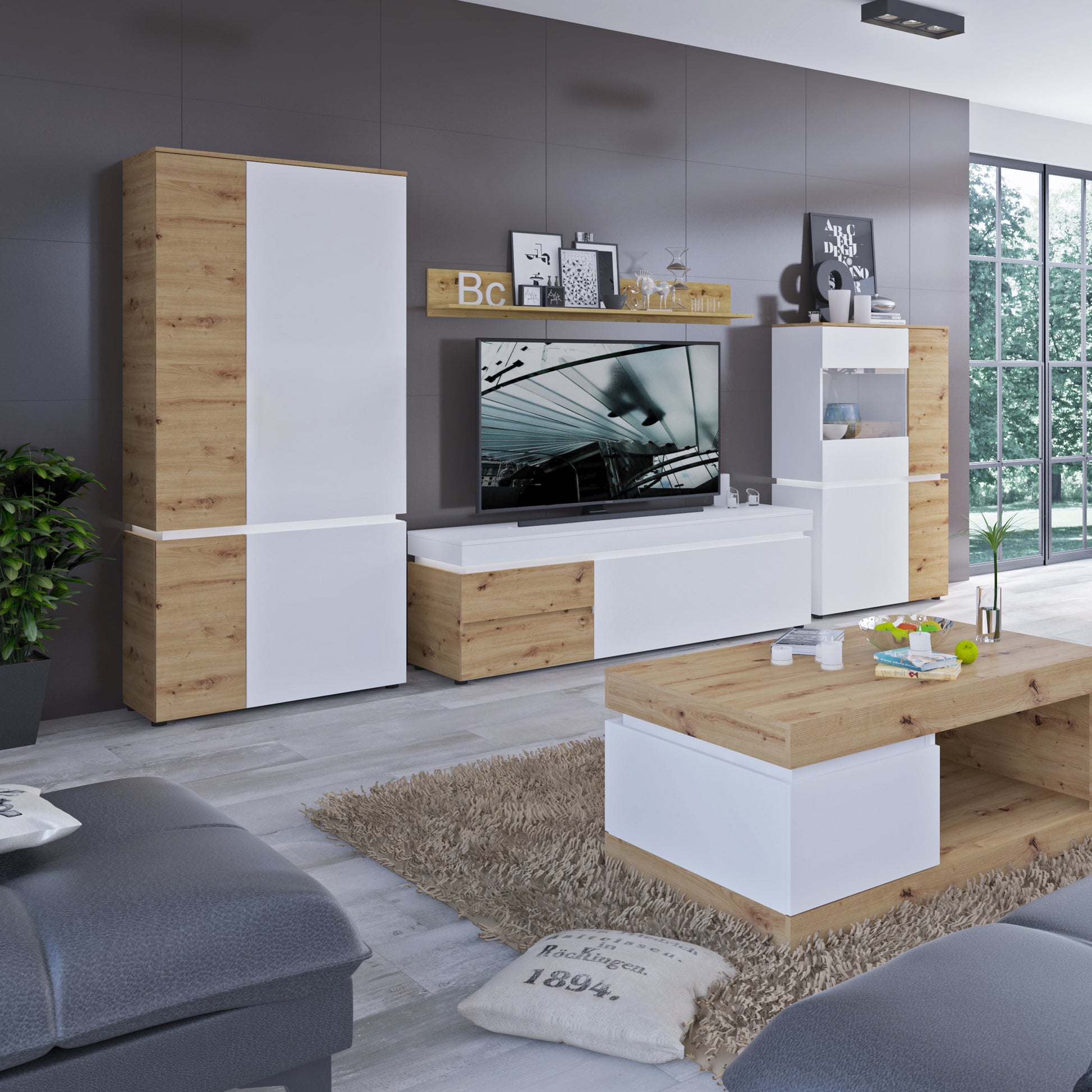 Luci Bright Luci 4 door wardrobe (including LED lighting) in White and Oak