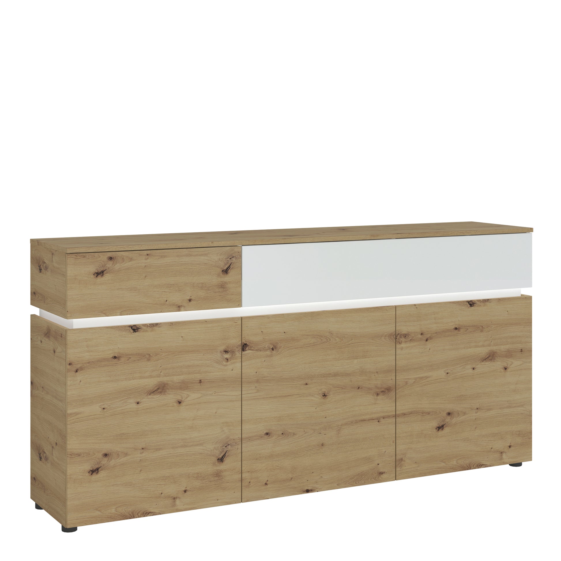 Luci Bright Luci 3 door 2 drawer sideboard (including LED lighting) in White and Oak