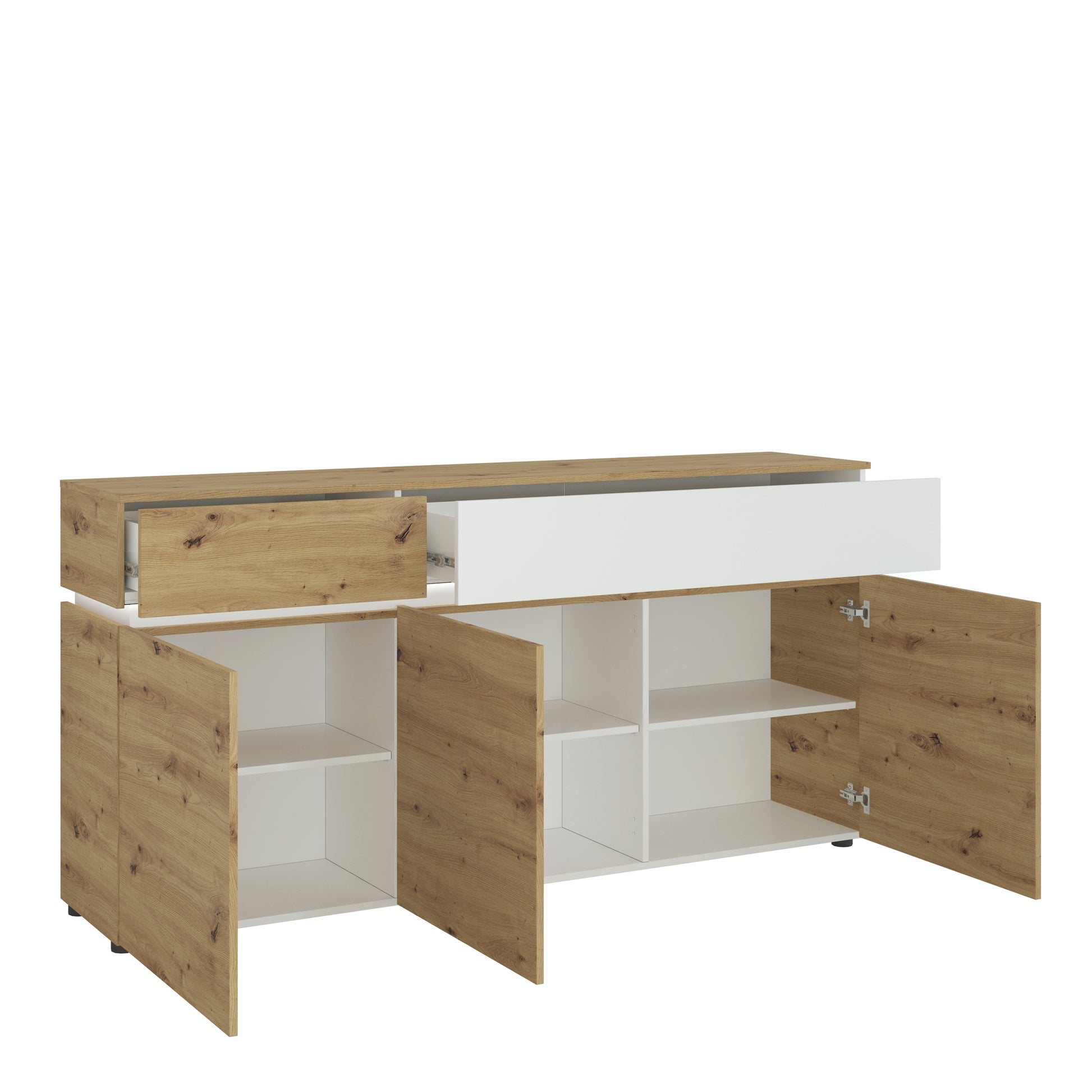 Luci Bright Luci 3 door 2 drawer sideboard (including LED lighting) in White and Oak