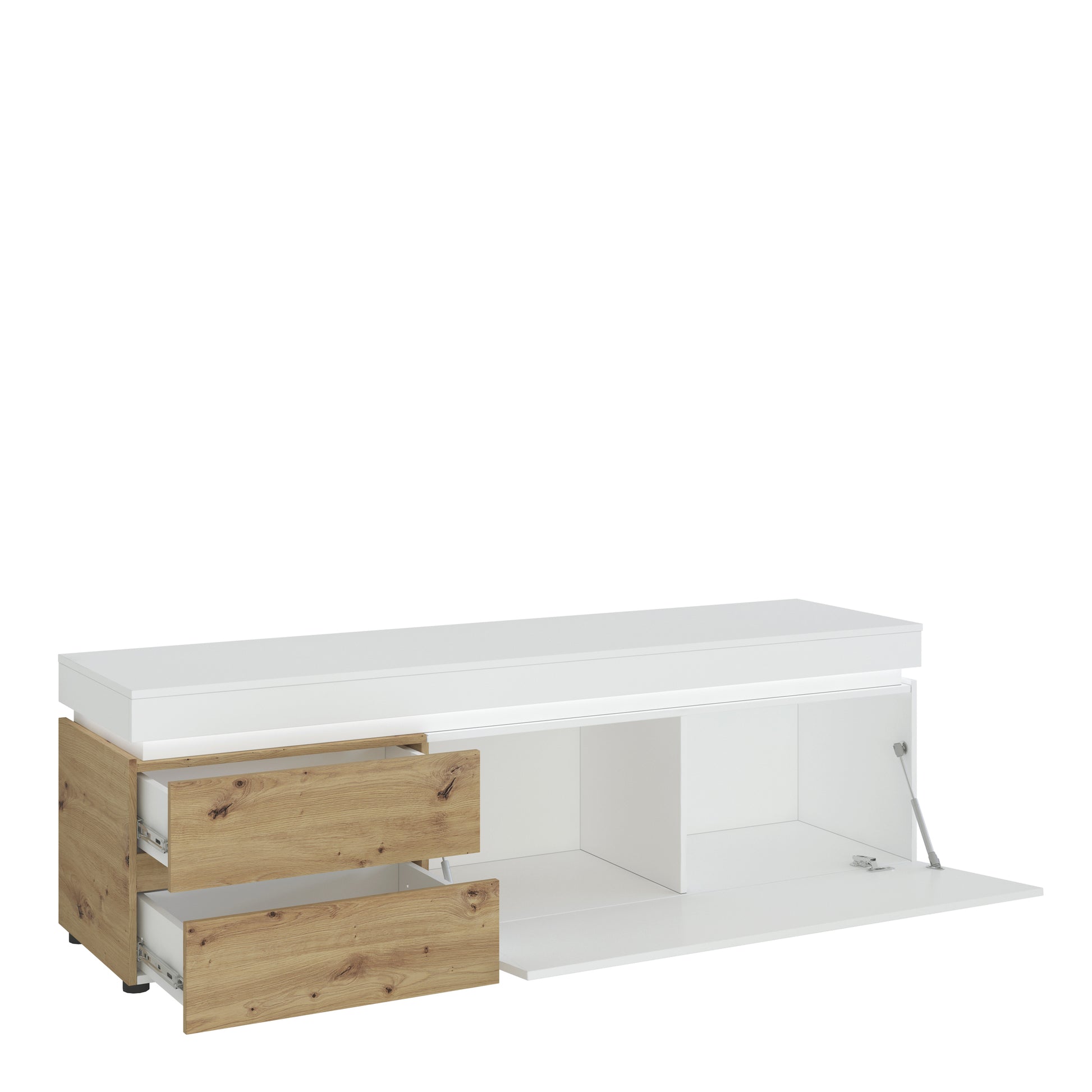 Luci Bright Luci 1 door 2 drawer 180 cm wide TV unit (including LED lighting) in White and Oak
