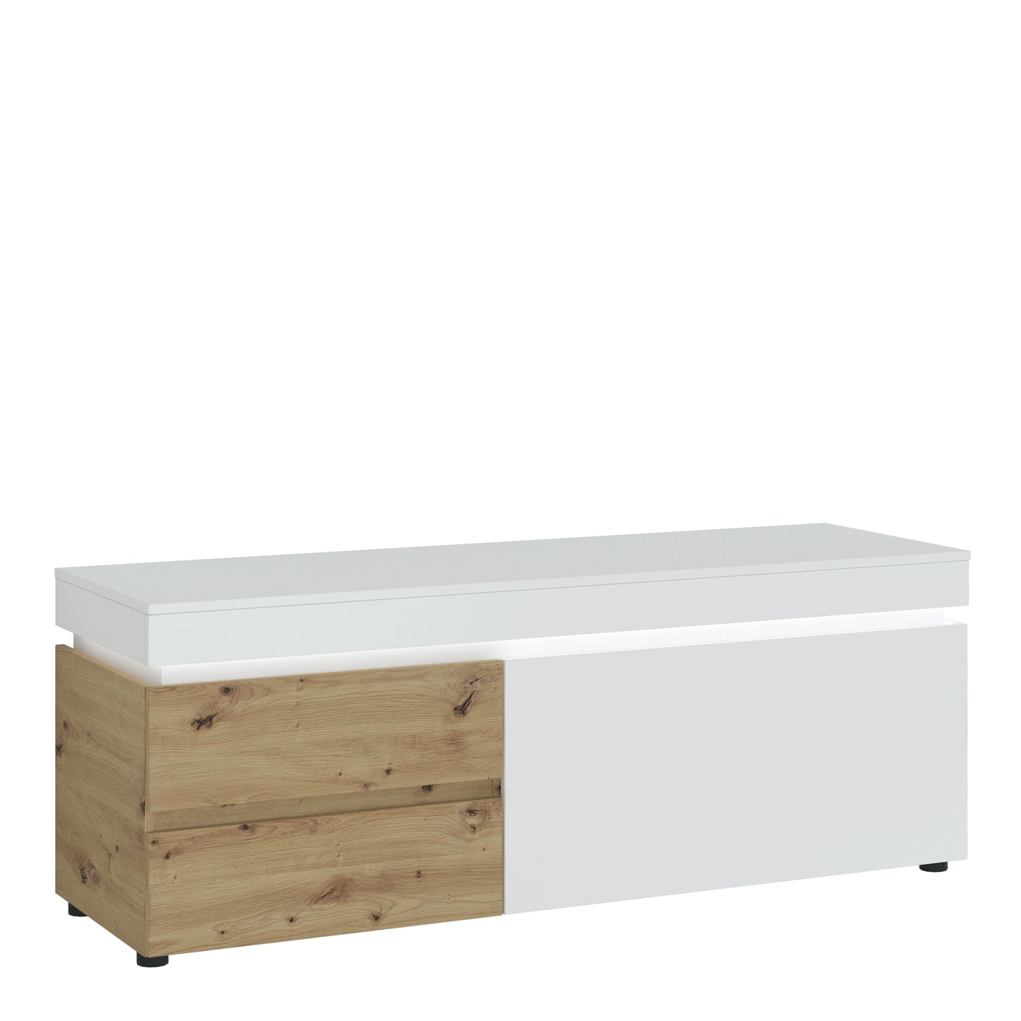 Luci Bright Luci 1 door 2 drawer 150 cm TV unit (including LED lighting) in White and Oak