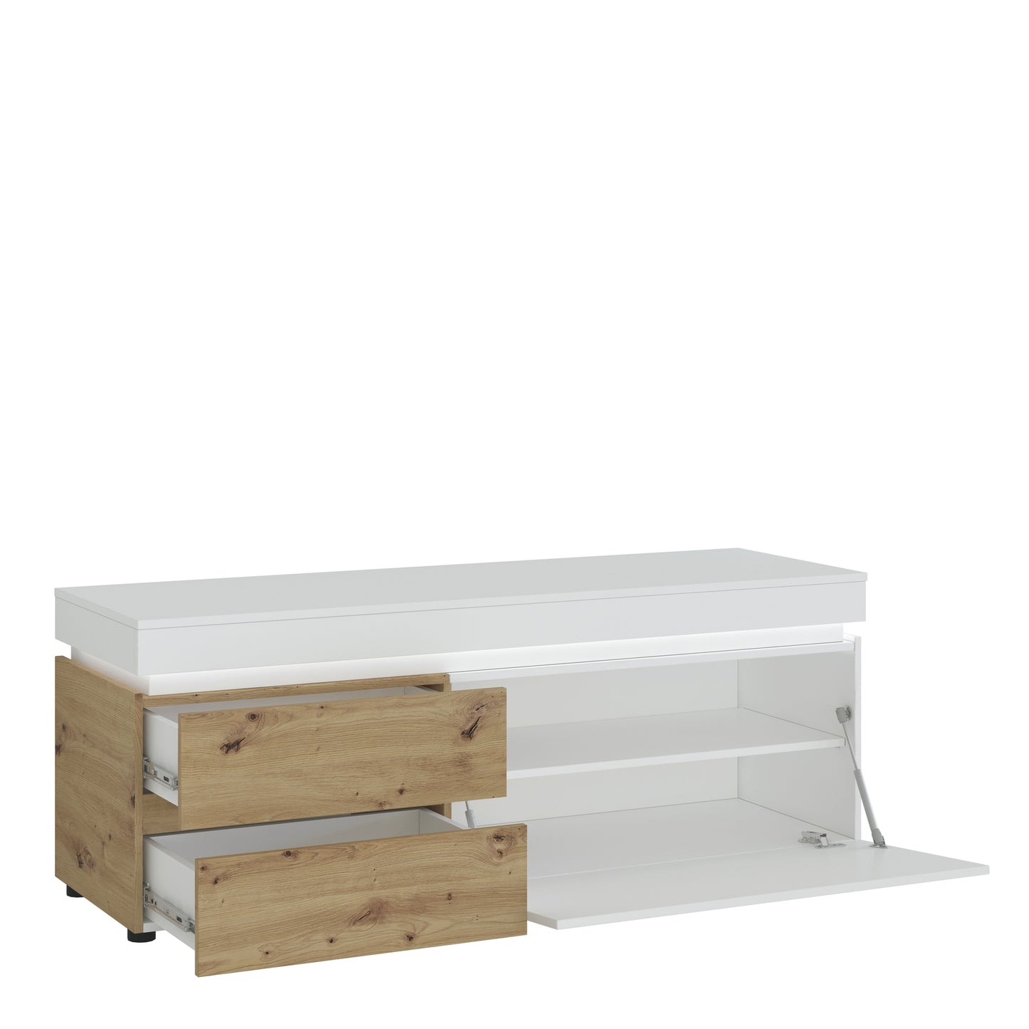 Luci Bright Luci 1 door 2 drawer 150 cm TV unit (including LED lighting) in White and Oak