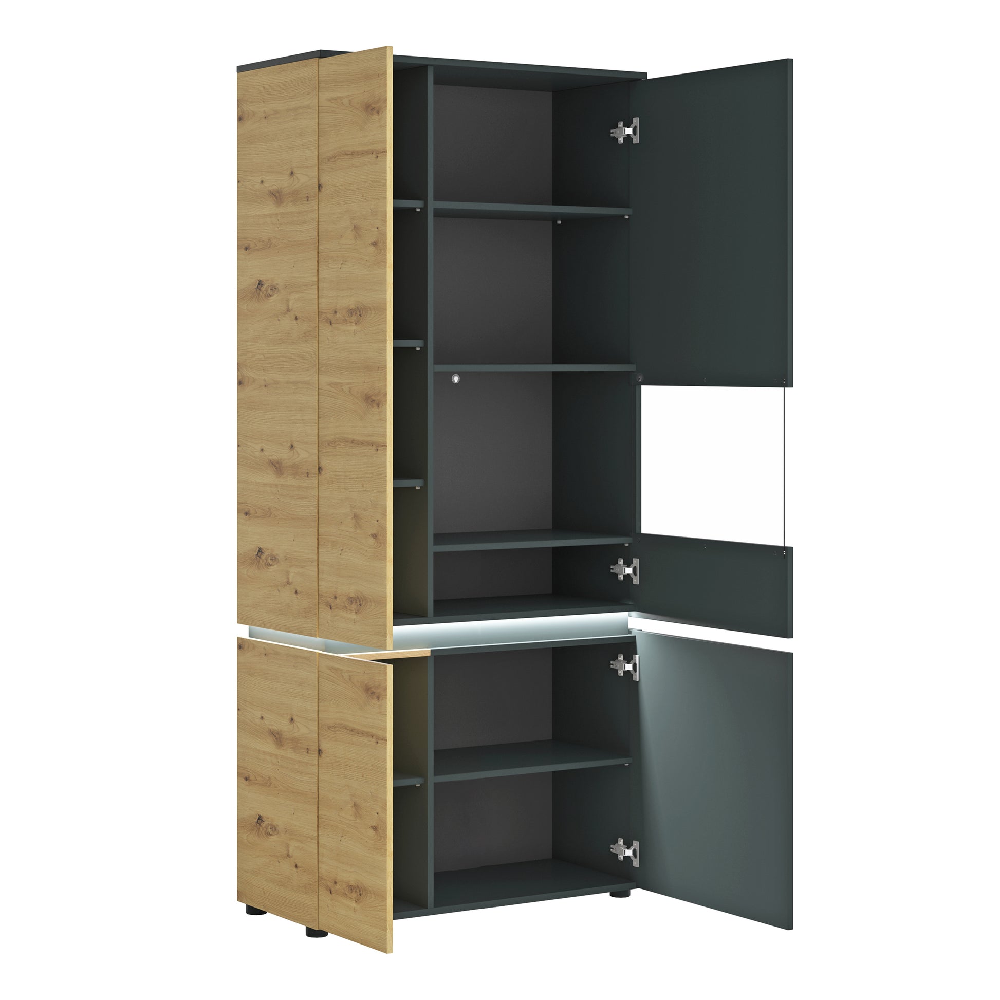 Luci Dark Luci 4 door tall display cabinet RH (including LED lighting) in Platinum and Oak