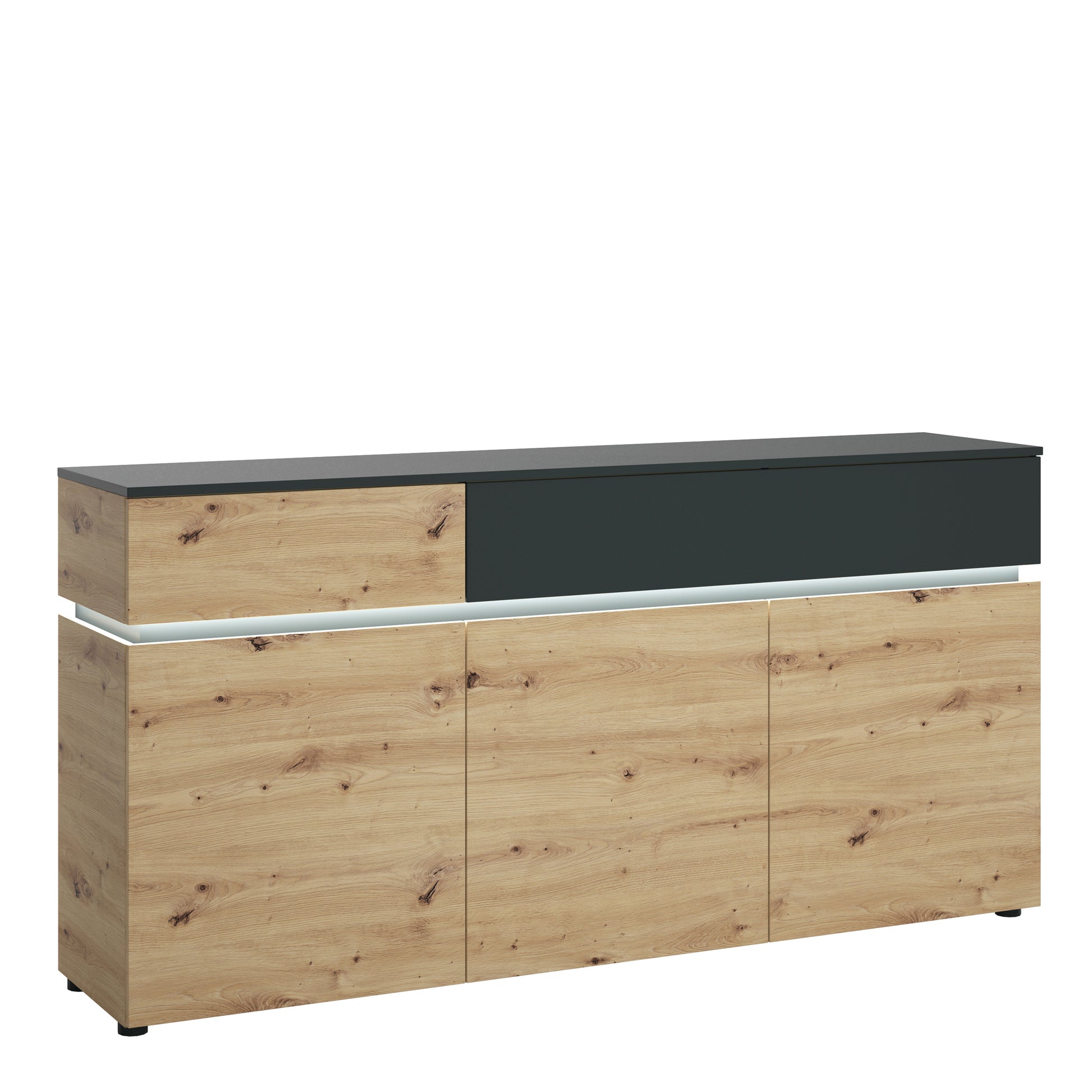 Luci Dark Luci 3 door 2 drawer sideboard (including LED lighting) in Platinum and Oak
