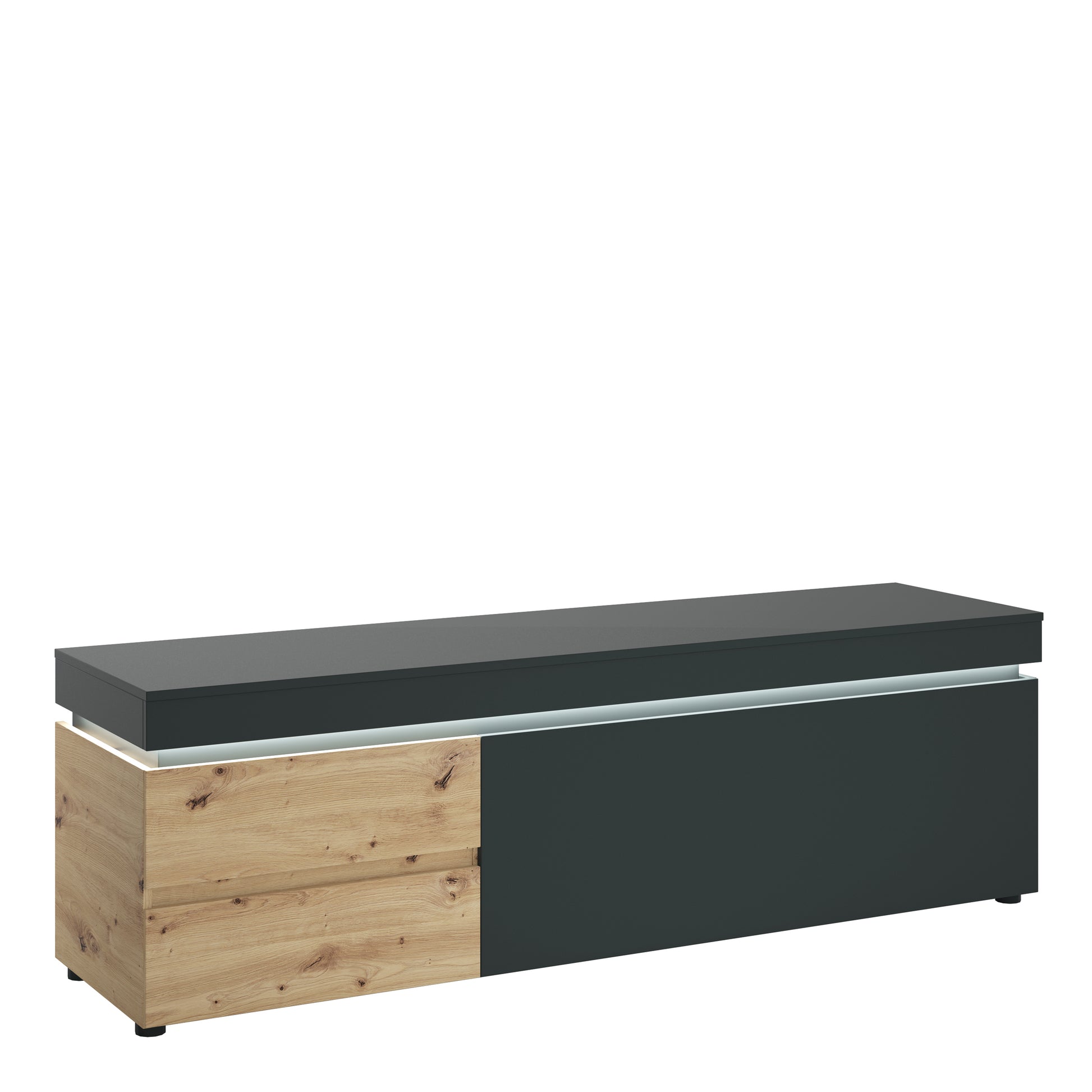 Luci Dark Luci 1 door 2 drawer 180 cm wide TV unit (including LED lighting) in Platinum and Oak