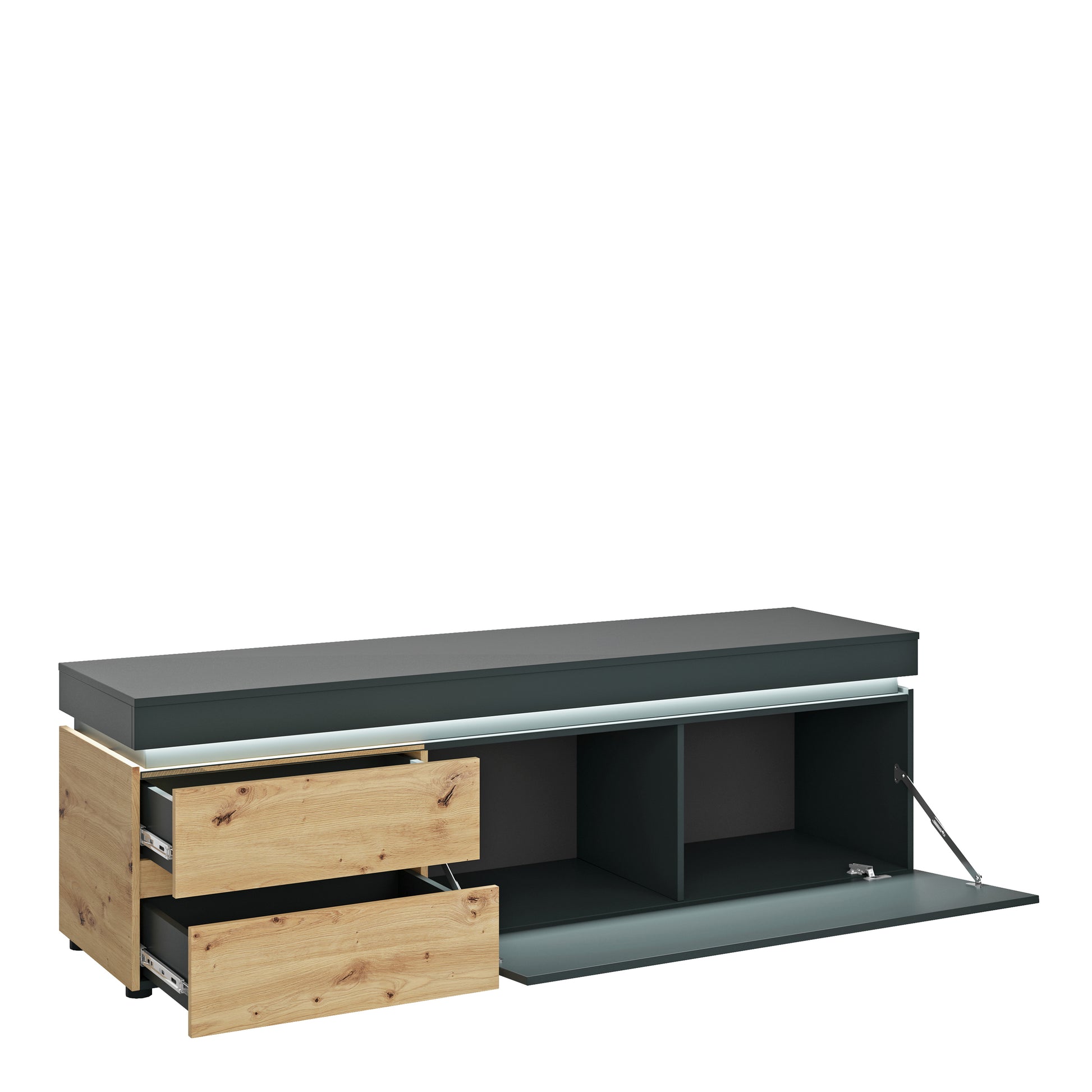 Luci Dark Luci 1 door 2 drawer 180 cm wide TV unit (including LED lighting) in Platinum and Oak