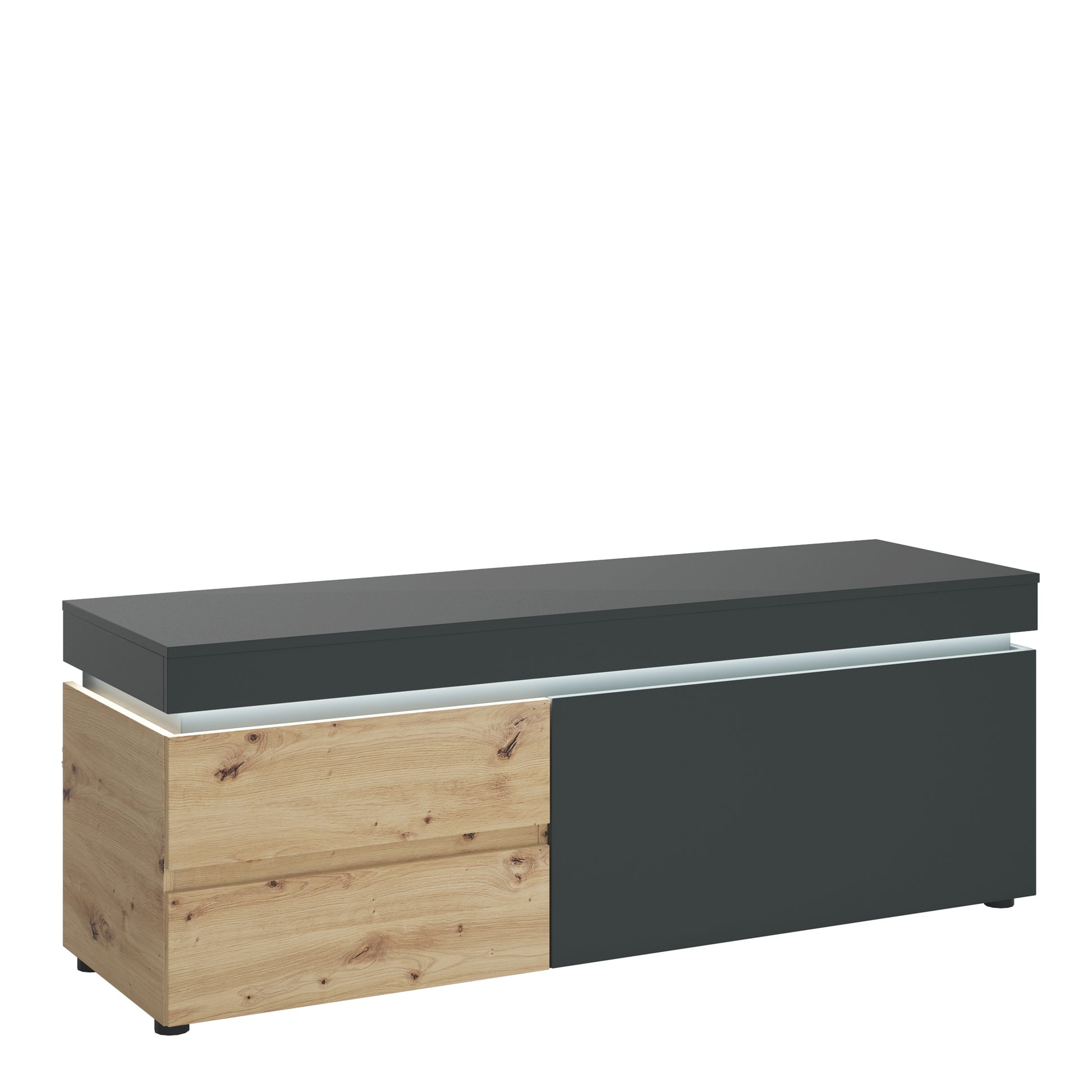 Luci Dark Luci 1 door 2 drawer 150 cm TV unit (including LED lighting) in Platinum and Oak