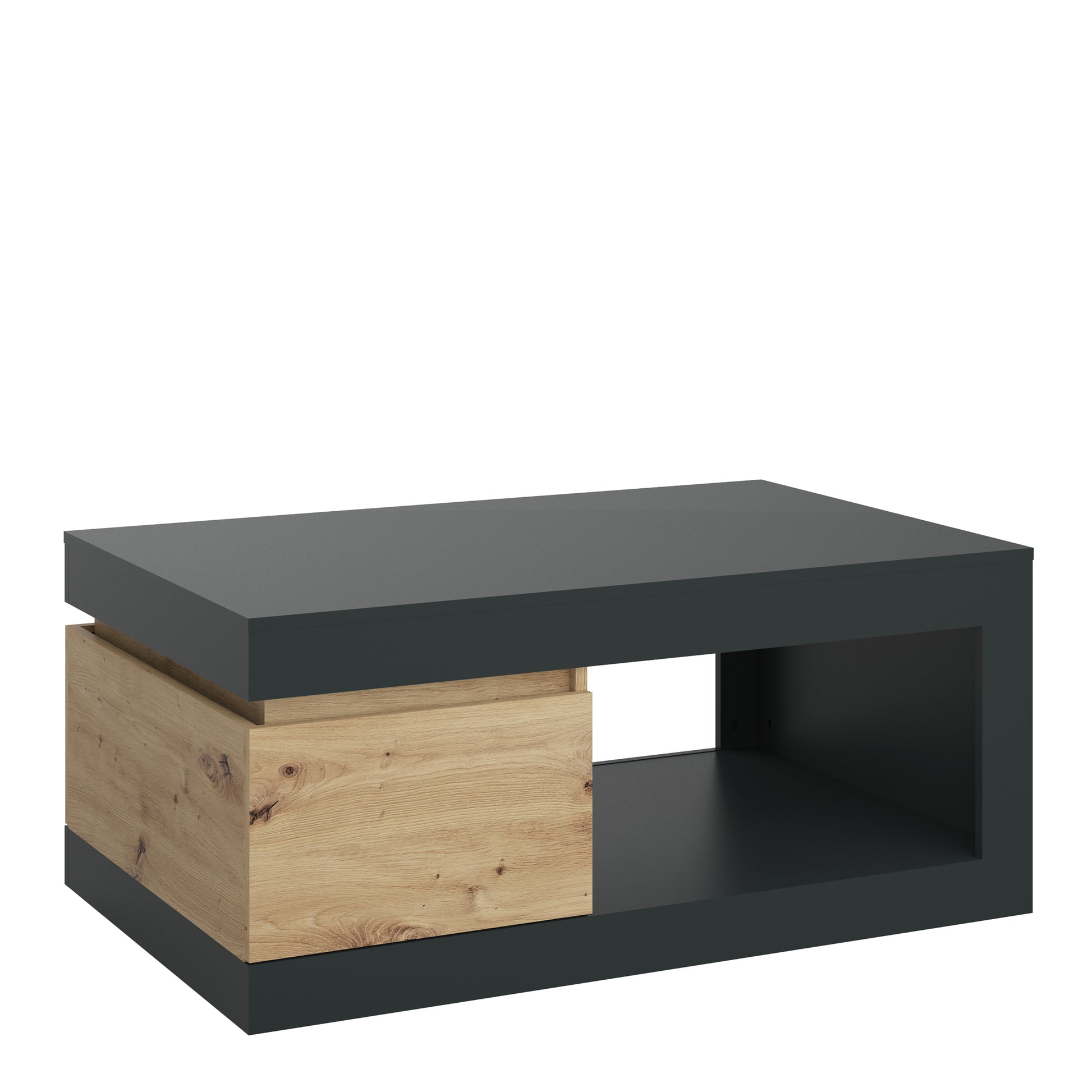 Luci Dark Luci 1 drawer coffee table in Platinum and Oak