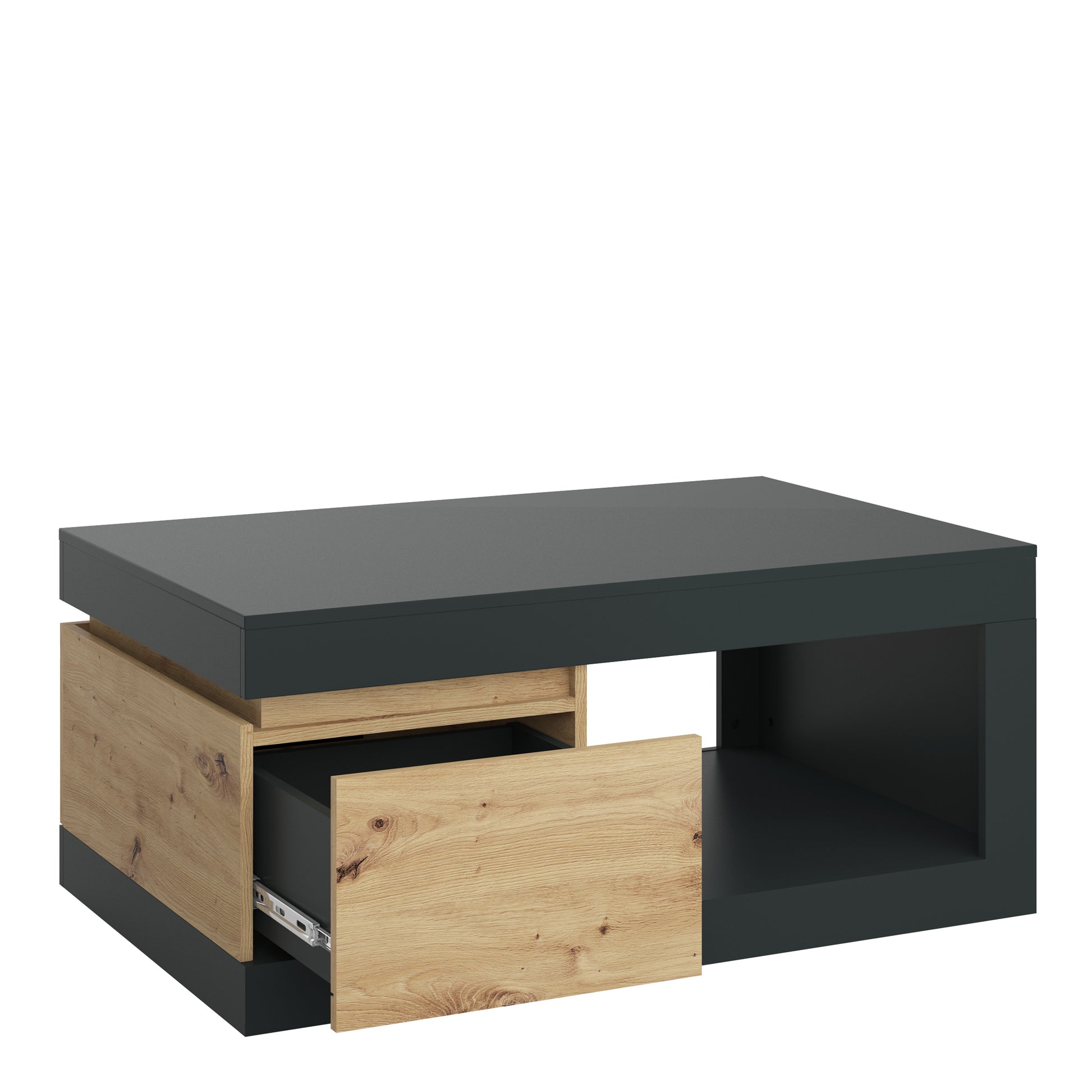 Luci Dark Luci 1 drawer coffee table in Platinum and Oak