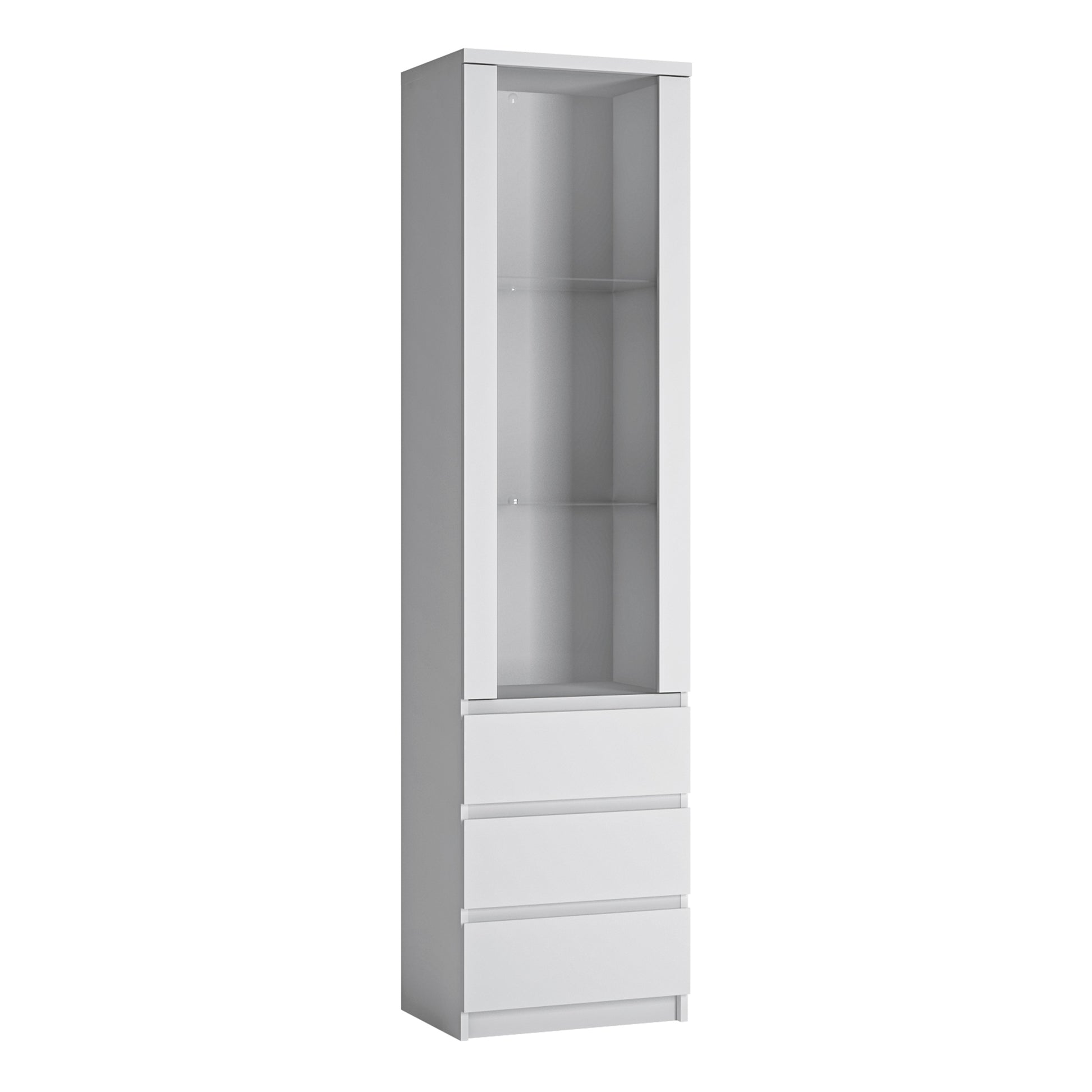 Fribo White Fribo Tall narrow 1 door 3 drawer glazed display cabinet in White