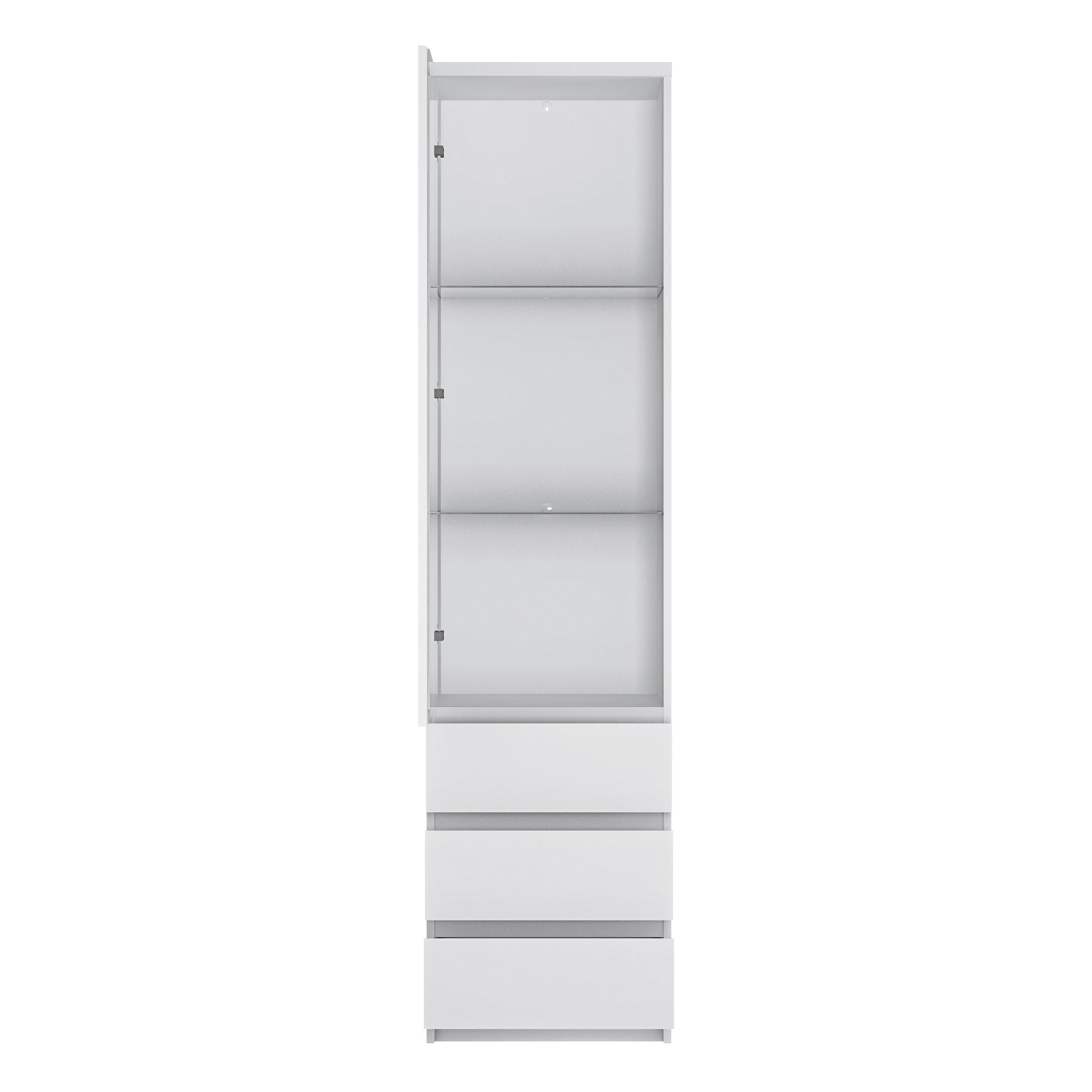 Fribo White Fribo Tall narrow 1 door 3 drawer glazed display cabinet in White