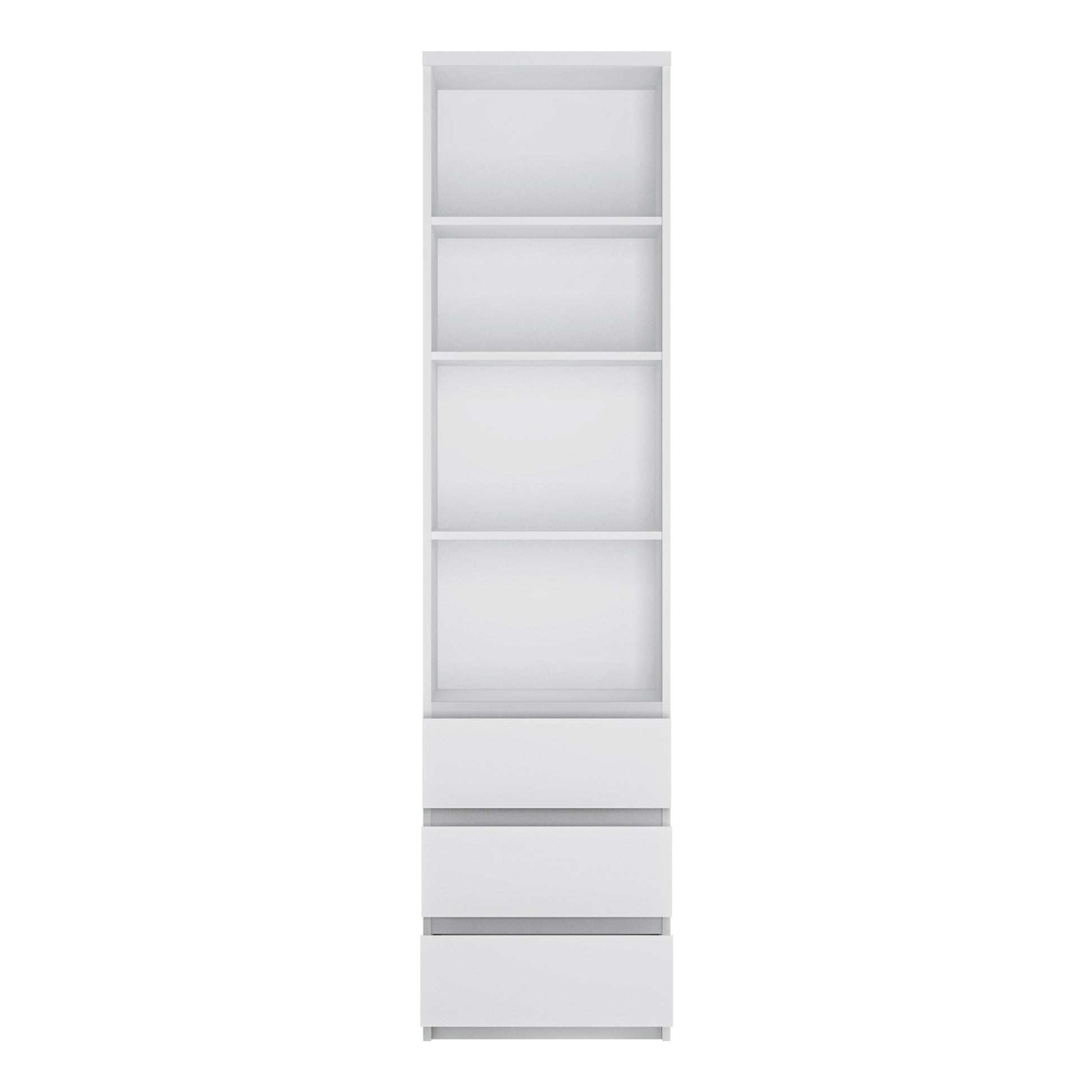 Fribo White Fribo Tall narrow 3 drawer bookcase in White