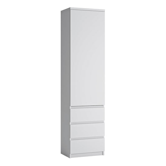 Fribo White Fribo Tall narrow 1 door 3 drawer cupboard in White