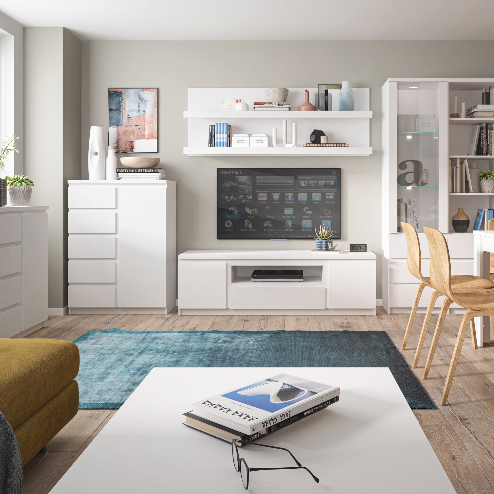 Fribo White Fribo 2 door 1 drawer 136 cm wide TV cabinet in White