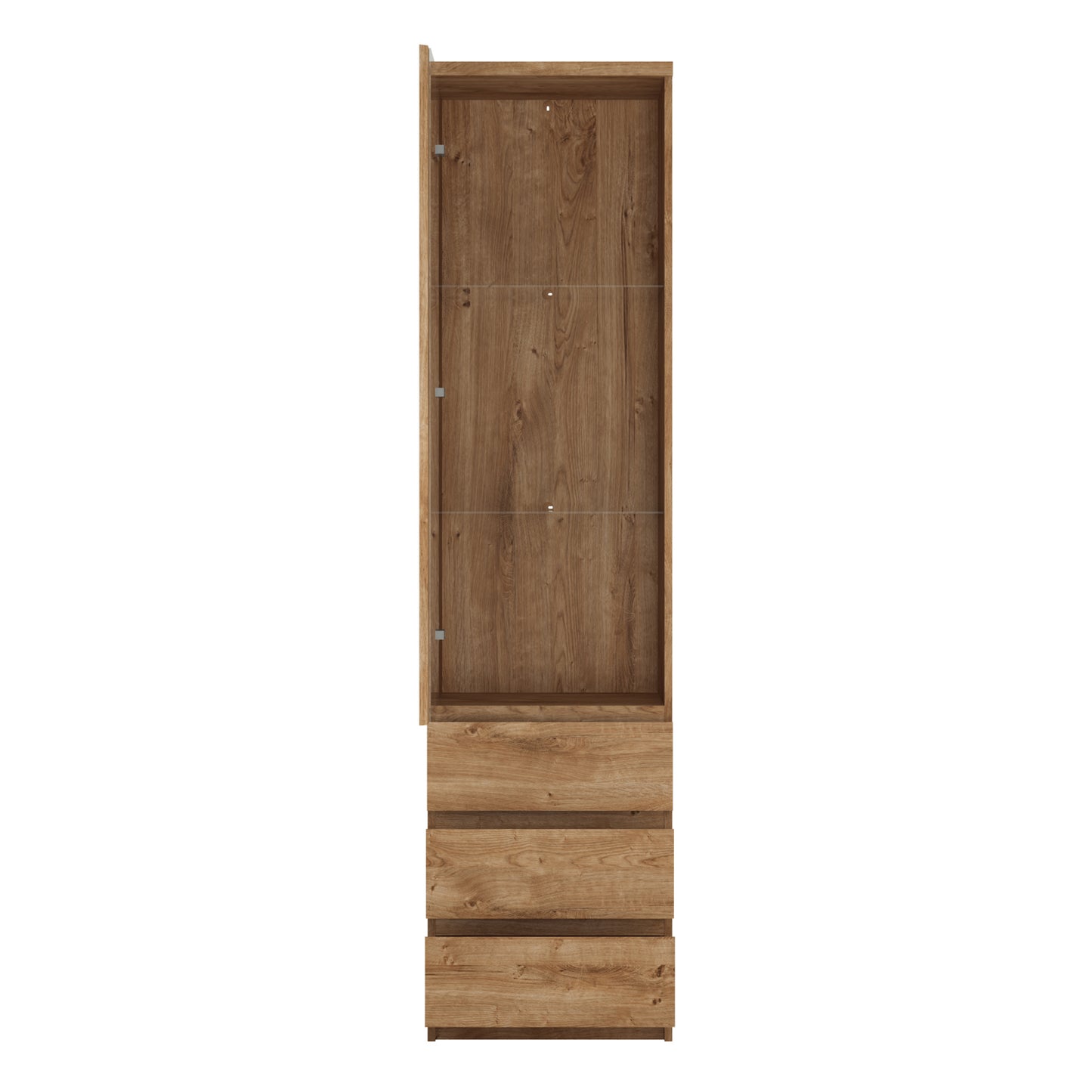 Fribo Oak Fribo Tall narrow 1 door 3 drawer glazed display cabinet in Oak