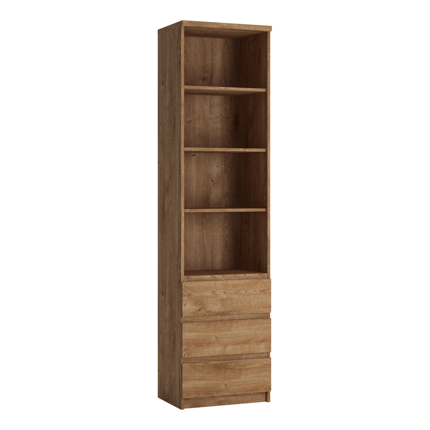 Fribo Oak Fribo Tall narrow 3 drawer bookcase in Oak