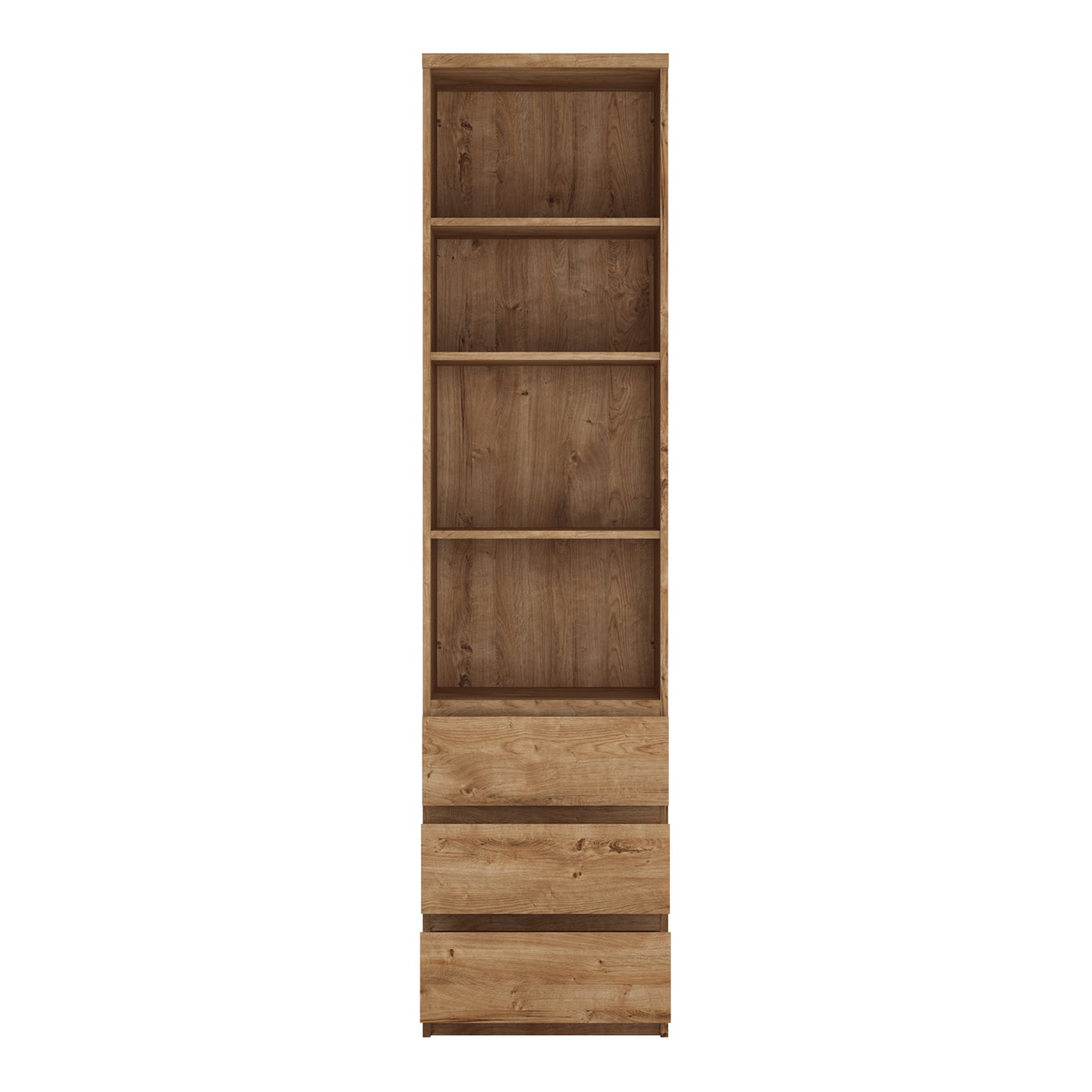Fribo Oak Fribo Tall narrow 3 drawer bookcase in Oak