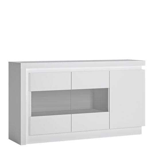 Lyon  3 door glazed sideboard (including LED lighting) in White and High Gloss