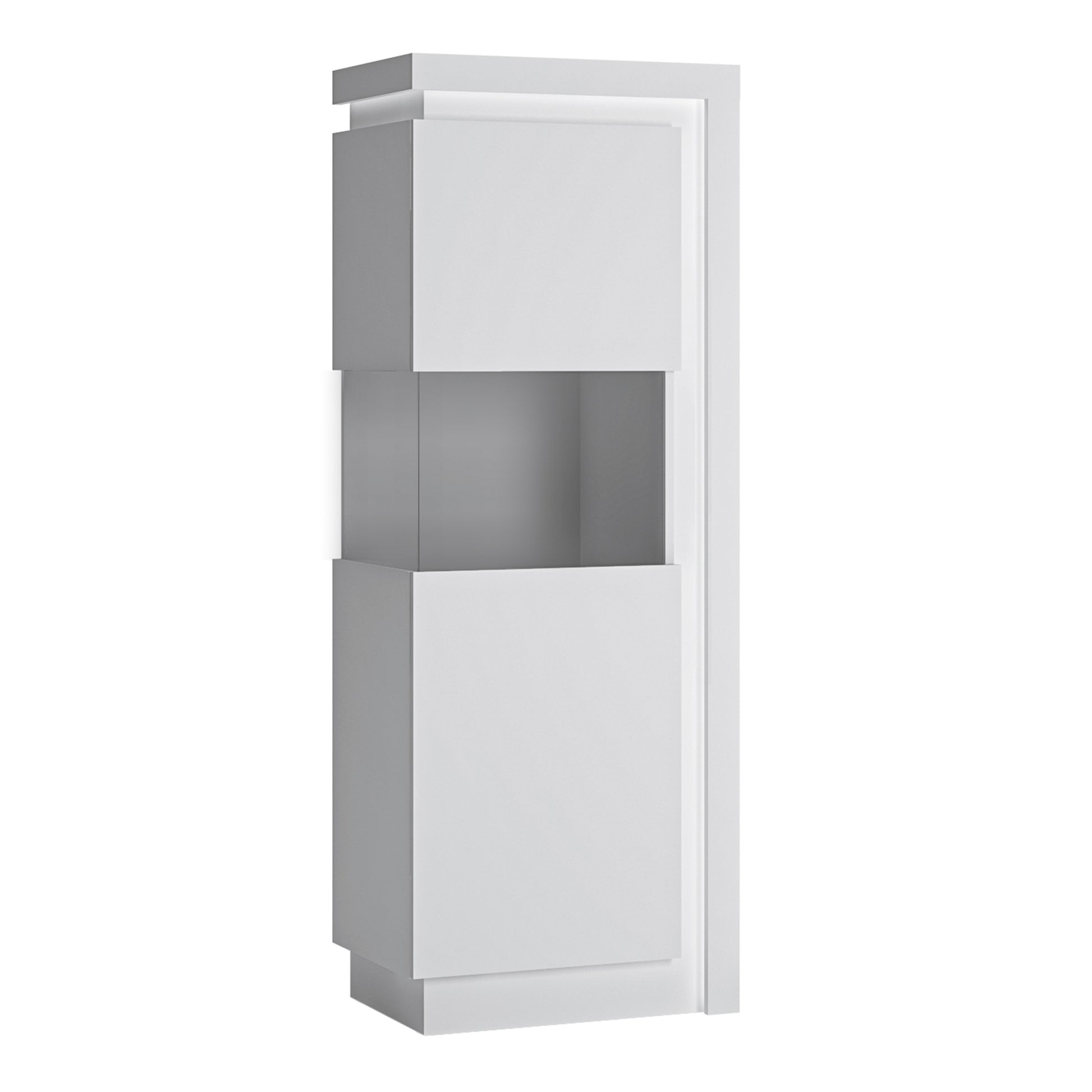 Lyon  Narrow display cabinet (LHD) 164.1cm high (including LED lighting) in White and High Gloss