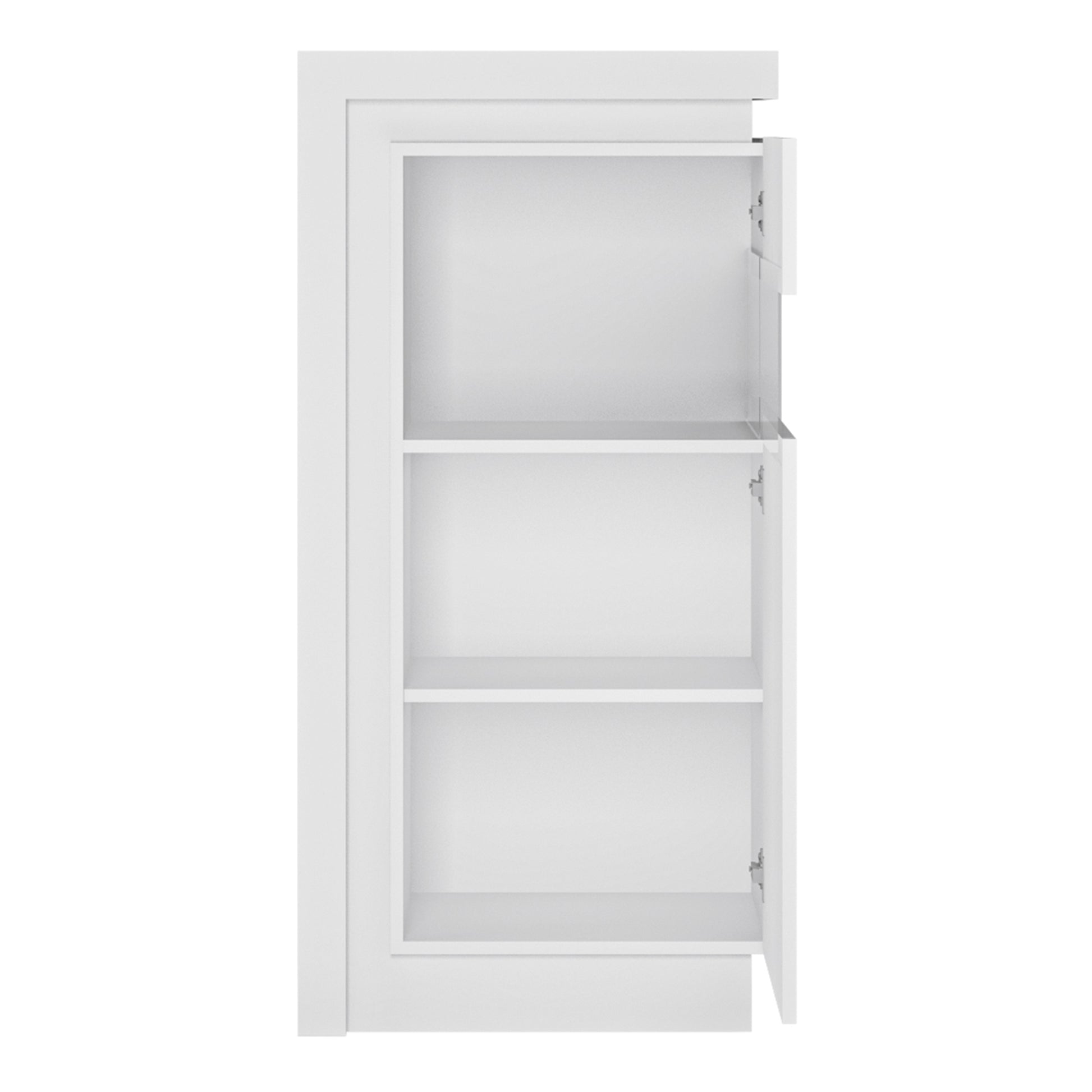 Lyon  Narrow display cabinet (RHD) 123.6cm high (including LED lighting) in White and High Gloss