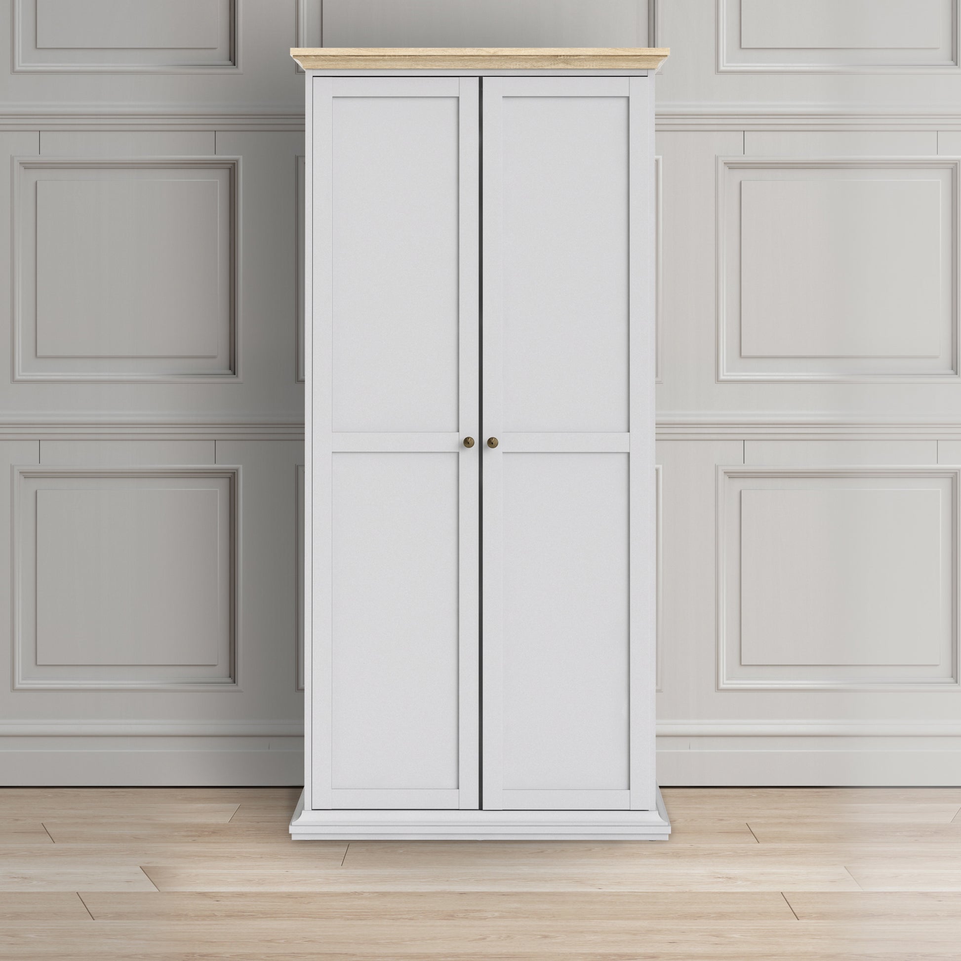 Paris  Wardrobe with 2 Doors in White and Oak