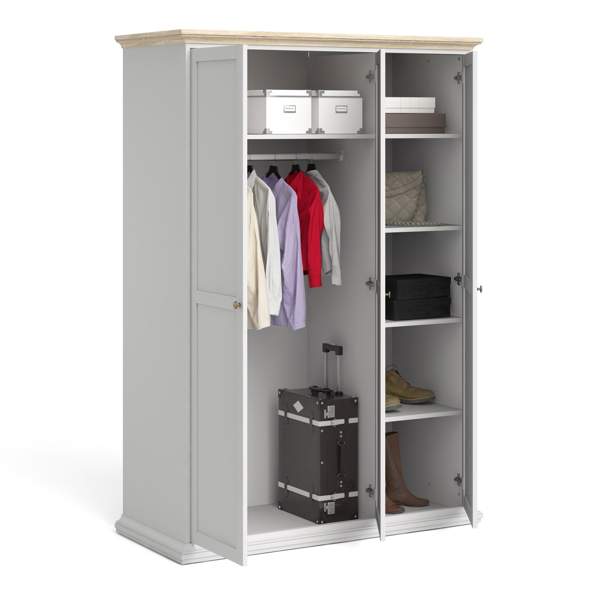 Paris  Wardrobe with 3 Doors in White and Oak