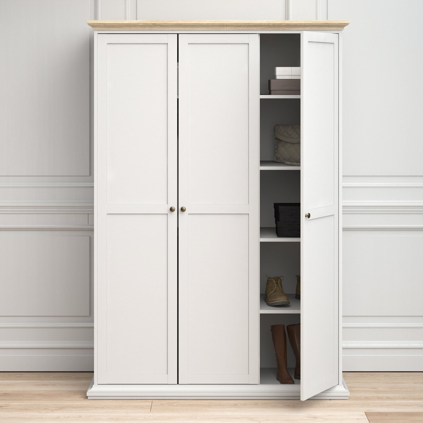Paris  Wardrobe with 3 Doors in White and Oak