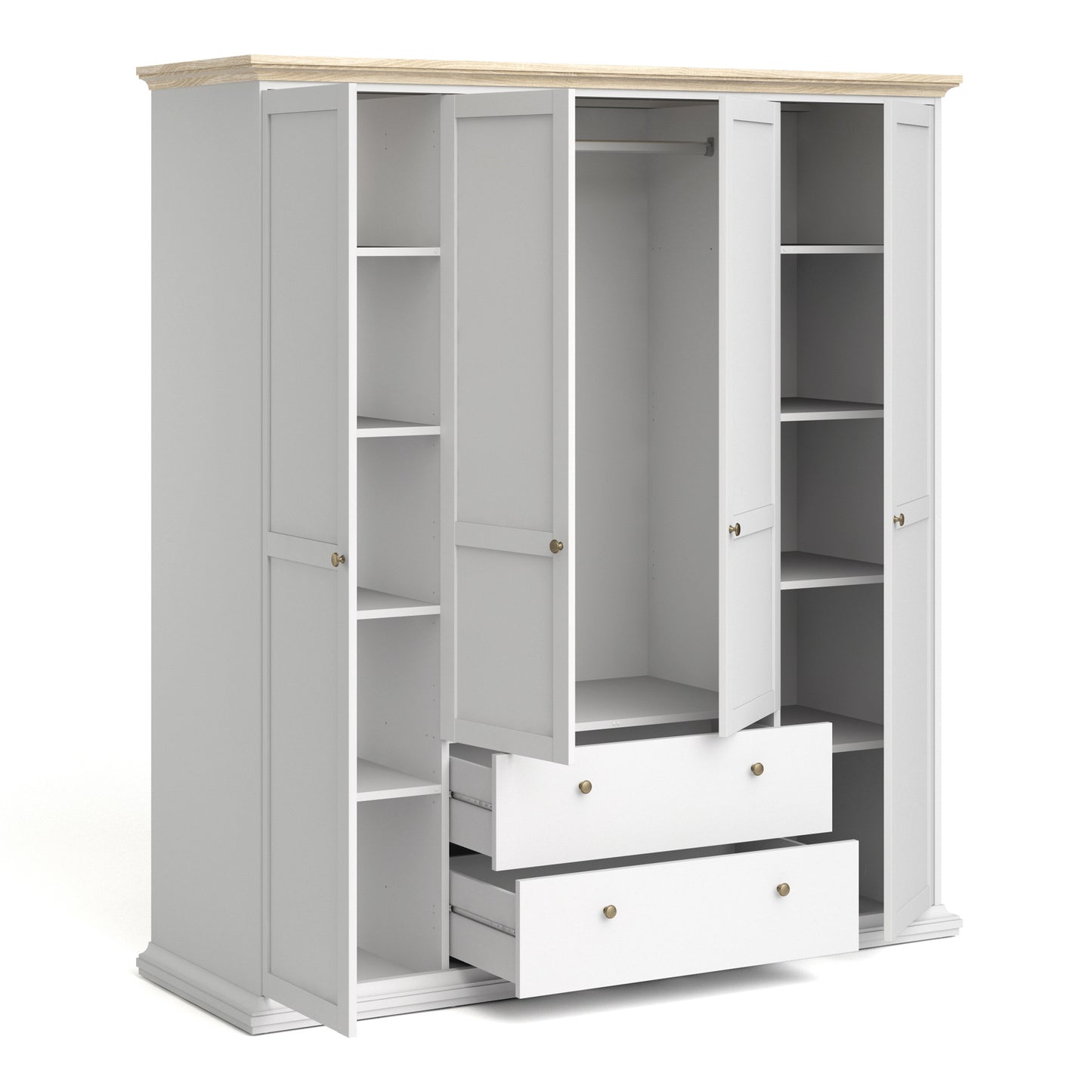 Paris  Wardrobe with 4 Doors & 2 Drawers in White and Oak