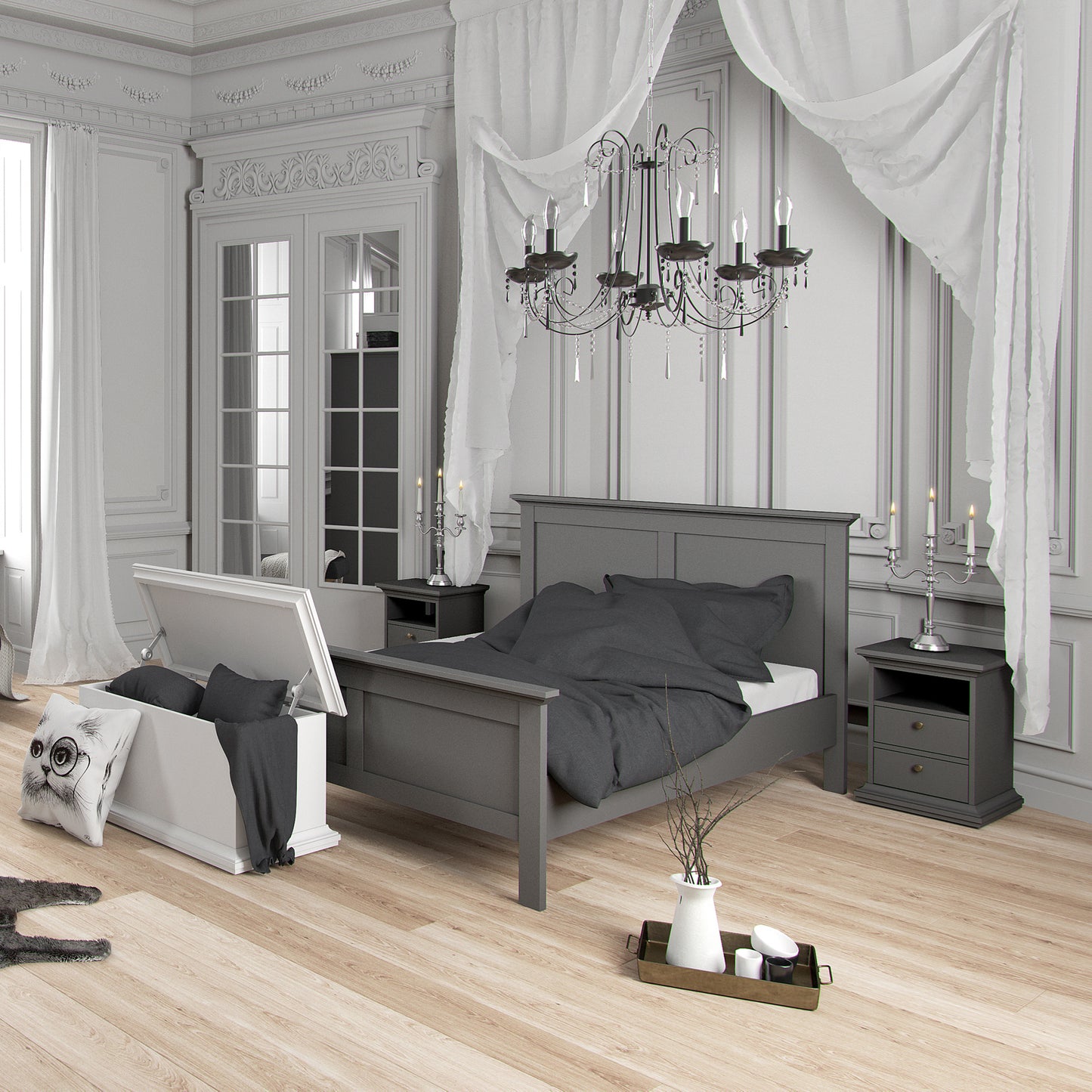 Paris  King Bed (160 x 200) in Matt Grey