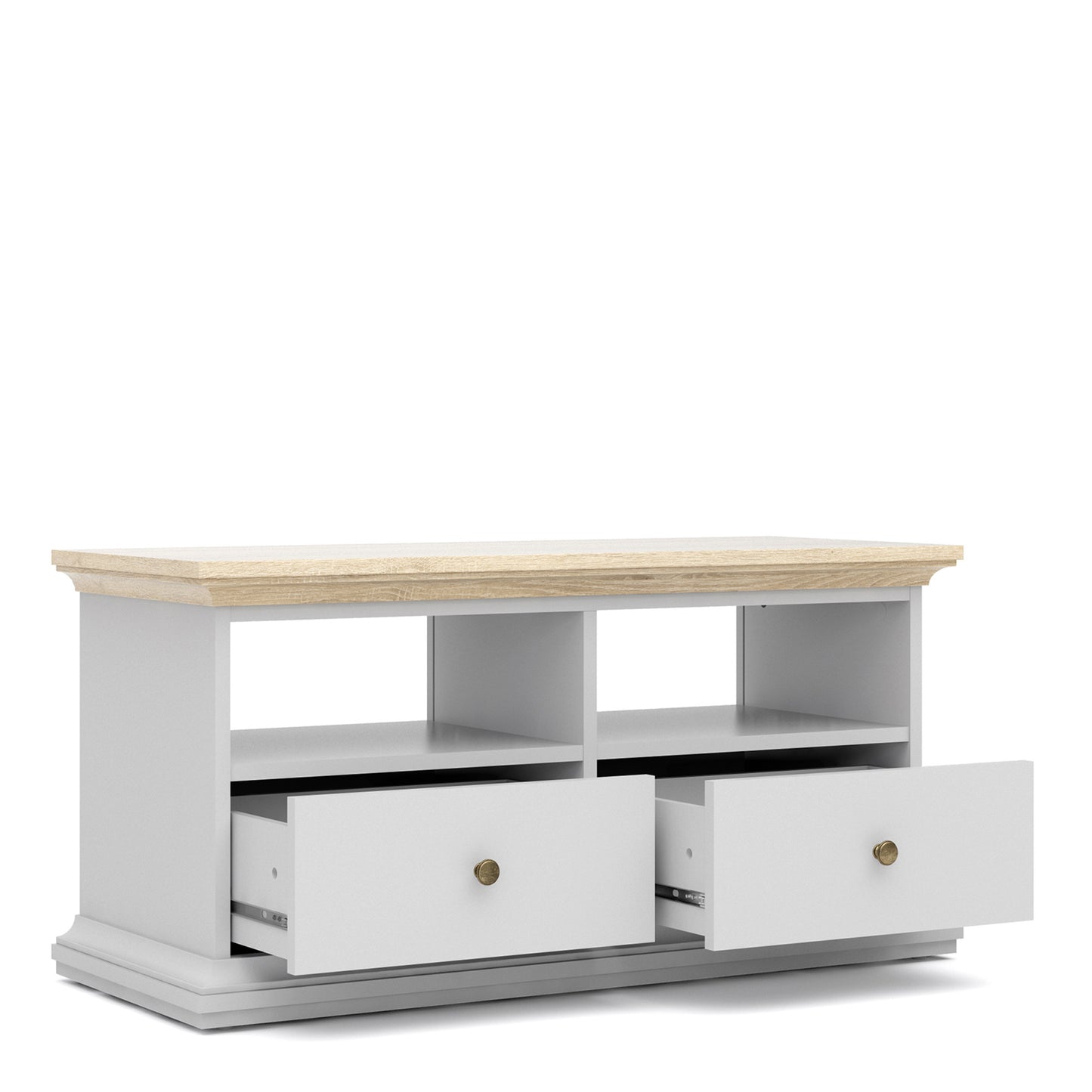 Paris  TV Unit - 2 Shelves 2 Drawers in White and Oak